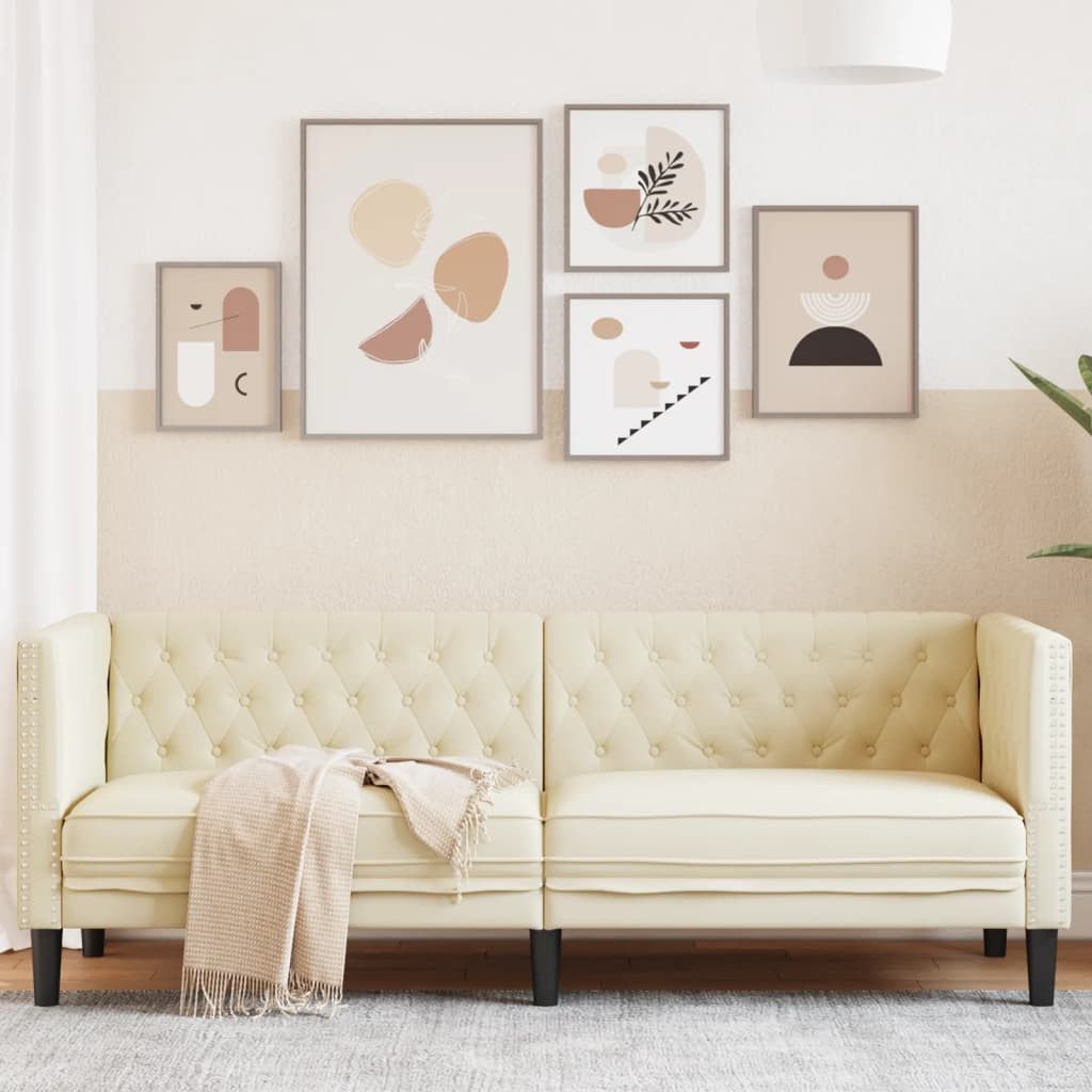 vidaXL Sofa Chesterfield-Sofa 3-Sitzer Creme Kunstleder günstig online kaufen