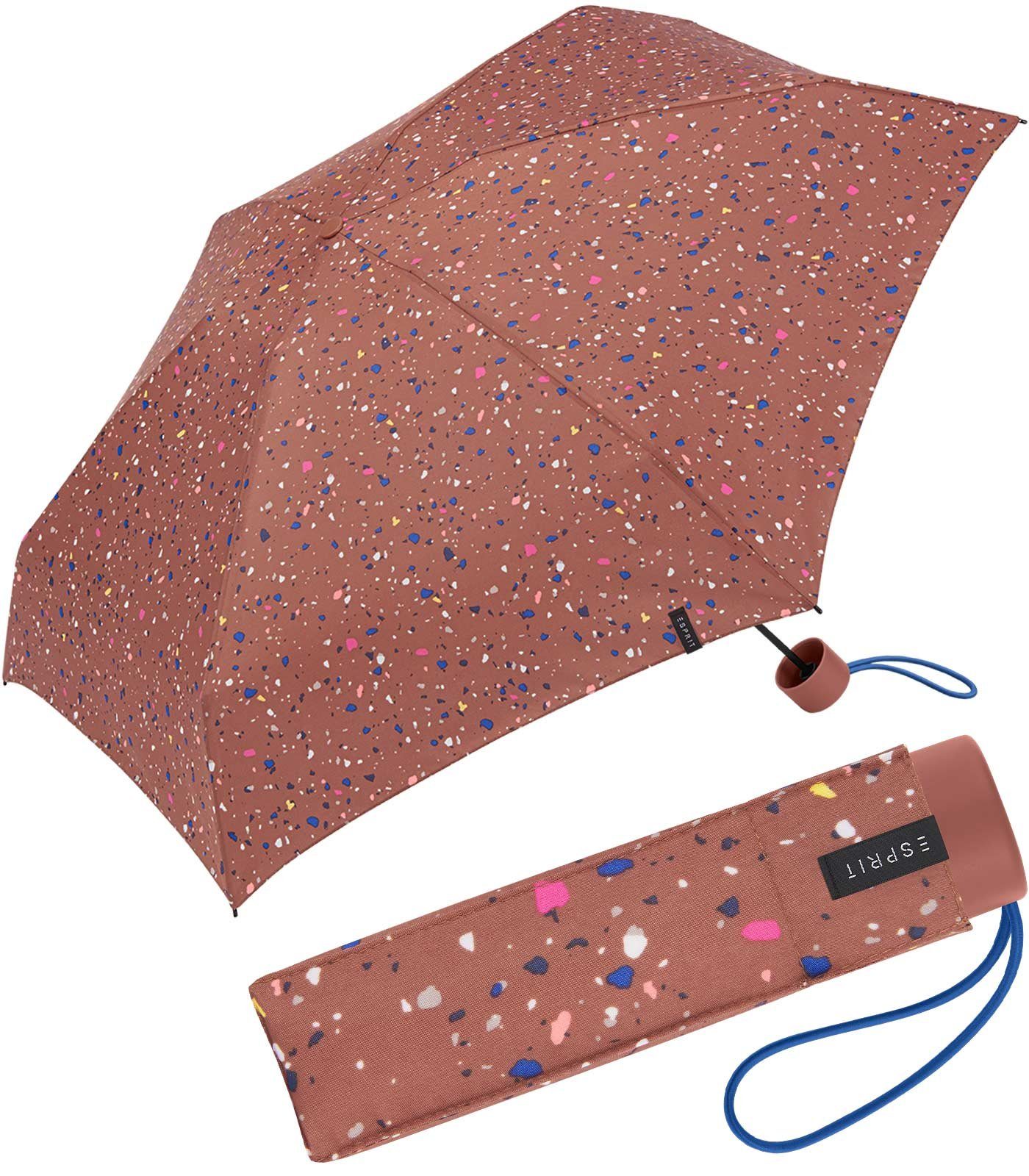 Esprit Taschenregenschirm Mini Regenschirm Petito - Terrazzo Dots - terra, winzig klein, in den neuen Trendfarben