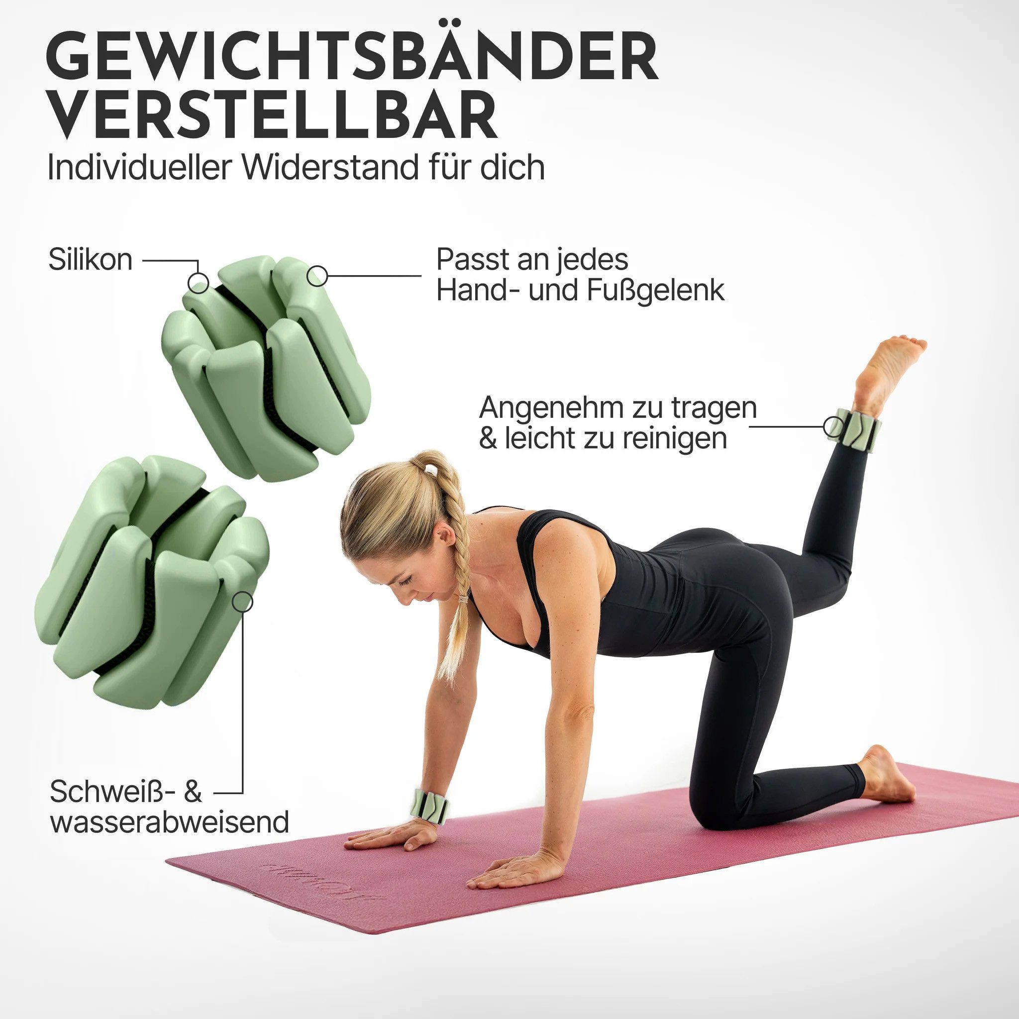 NEOLYMP Gewichtsmanschette Pilates Gewichtsmanschetten 2er Set – 0,5 kg Ankle Weights aus Silikon, verstellbare Gewichte für Beine & Arme – schweiß- & wasserabweisende