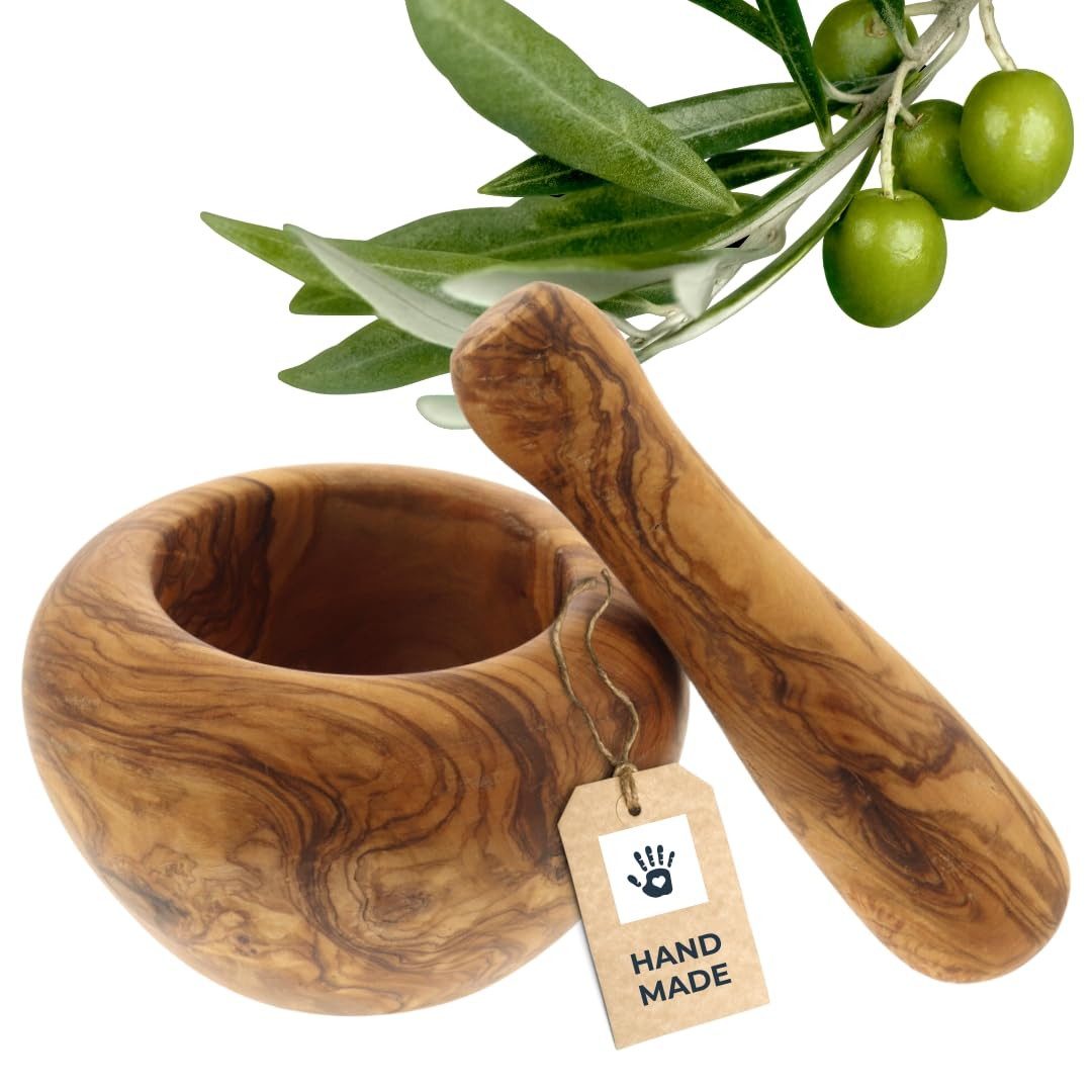 Hofmeister Mörser und Stößel Olivenholz 11 cm Gewürze Kräuter Stampfer