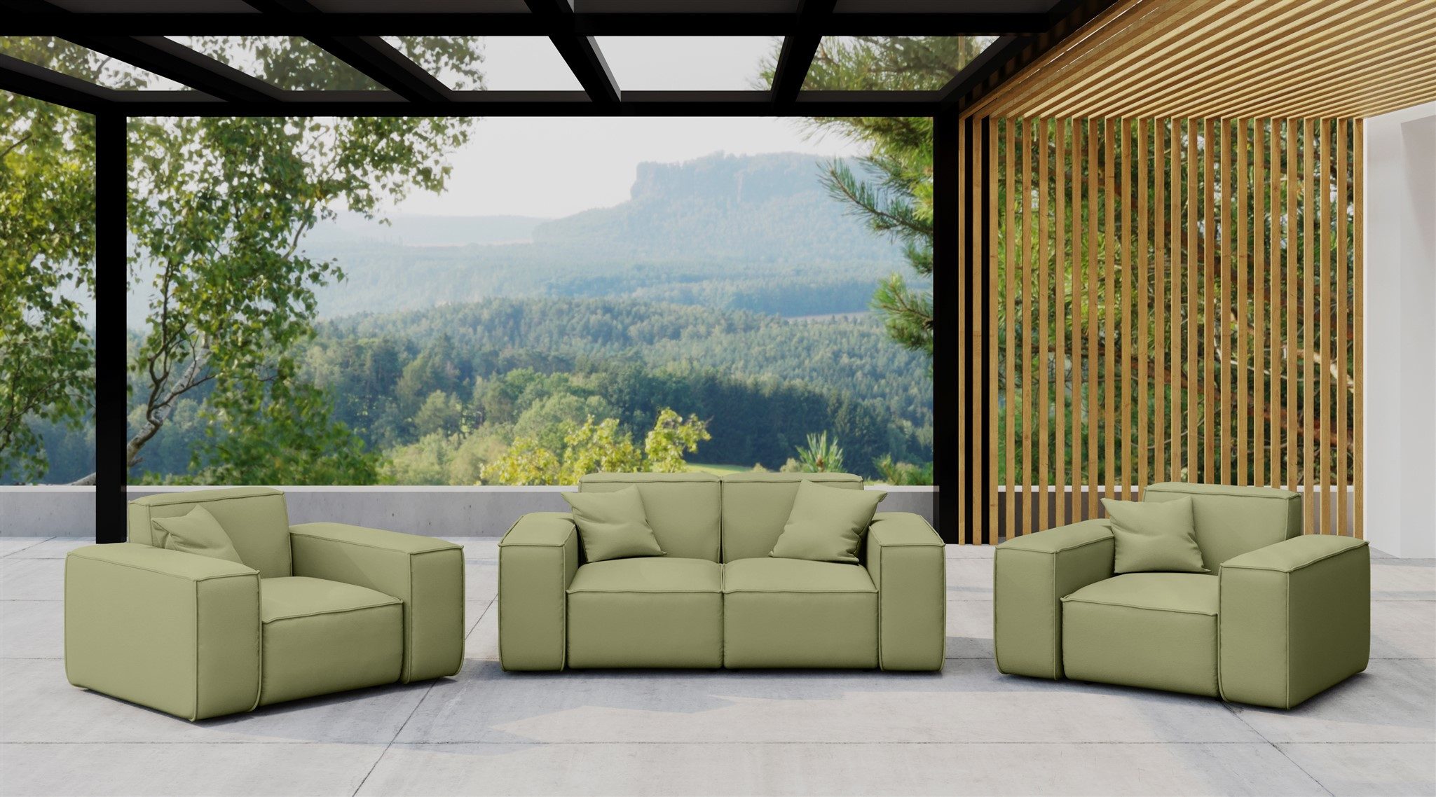 Fun Möbel Gartenlounge-Set Gartenmöbel-Set SUMMER 2-1-1, (Pflegeleichter und wetterfester Bezug, 3-tlg), inkl. 4 Zierkissen