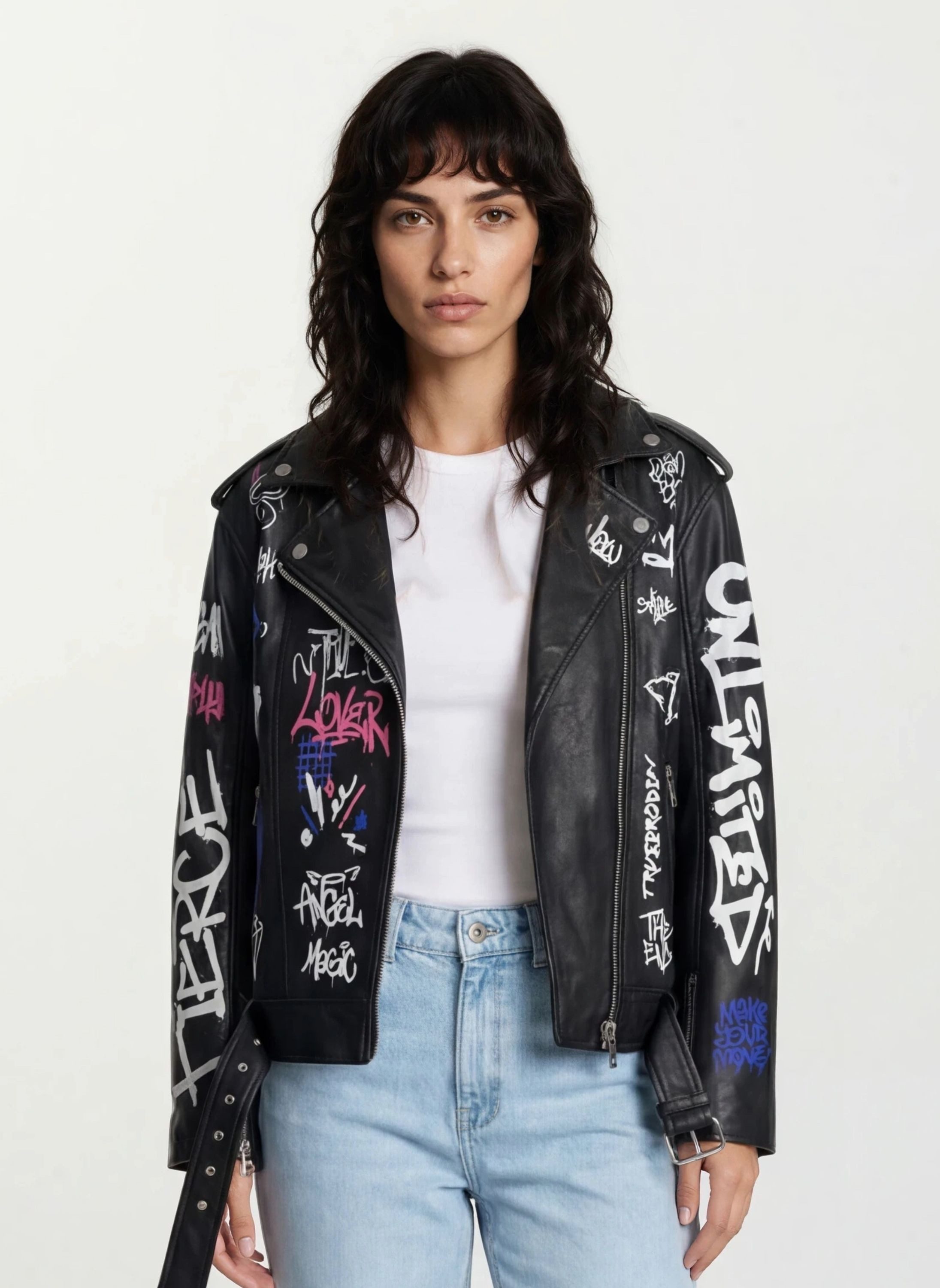 trueprodigy Lederjacke Anya Graffitiprint,asymmetrischer Reißverschluss und günstig online kaufen