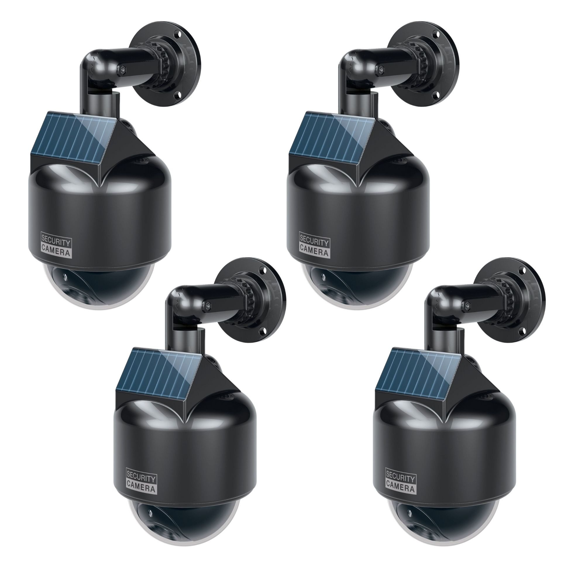 BASI Überwachungskamera Attrappe Dummy Kamera (Spar-Set, 4-tlg., solarbetrieben, nach IP 23 geprüft, mit rotem Blinklicht, 4 Stück)