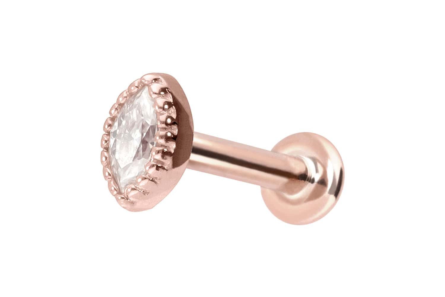 Piercing-Set 14 Karat Gold Labret mit Push Fit MOISSANIT-OVAL
