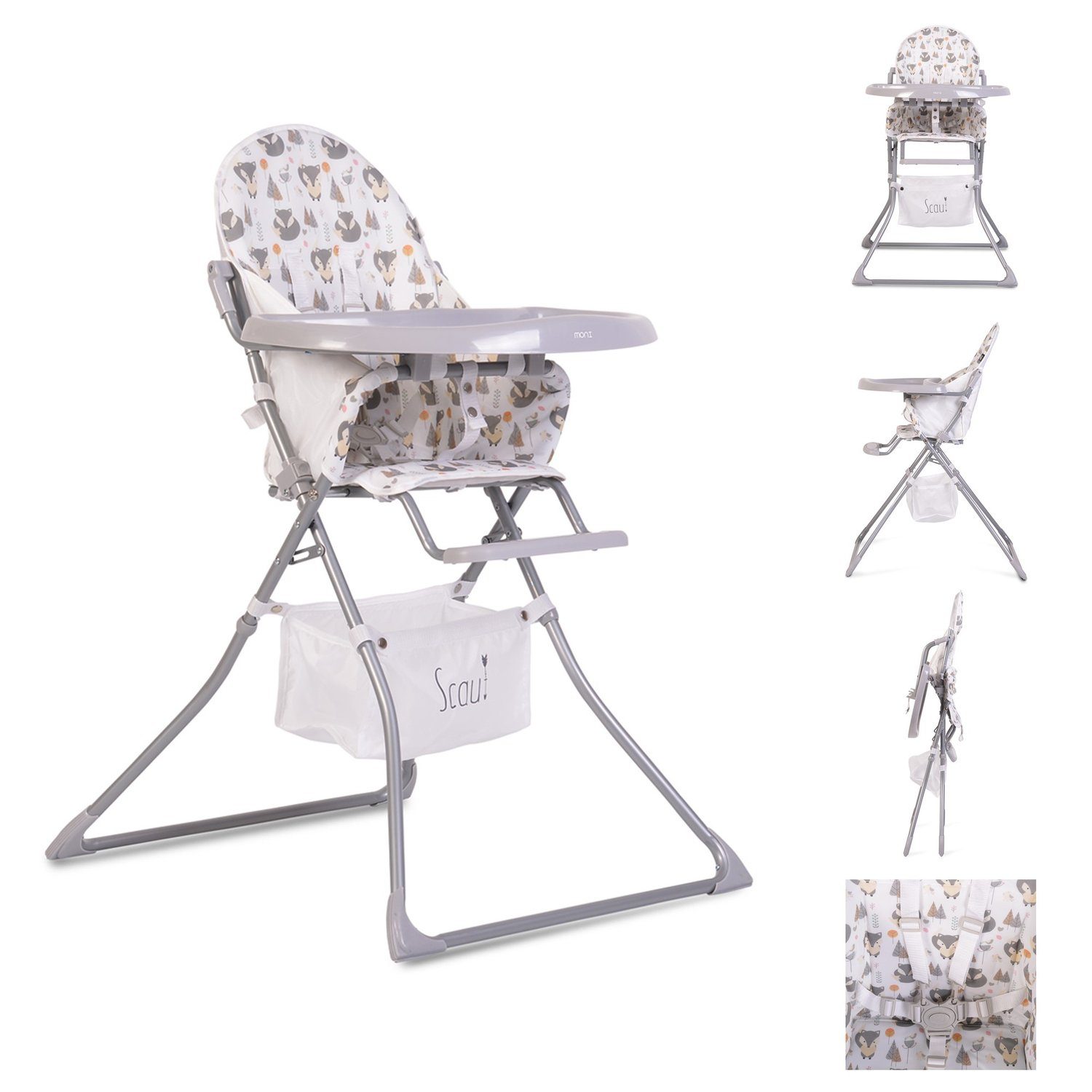 Moni Kombihochstuhl Kinderhochstuhl Scaut, 5-Punkt-Sicherheitsgurt, Zubehörkorb, klappbar