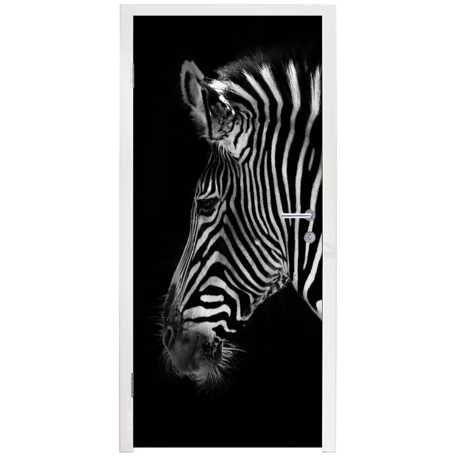 St), für 75x205 - Matt, bedruckt, (1 Wilde cm Tiere - Fototapete Tür, Zebra Schwarz, Türtapete MuchoWow Türaufkleber,