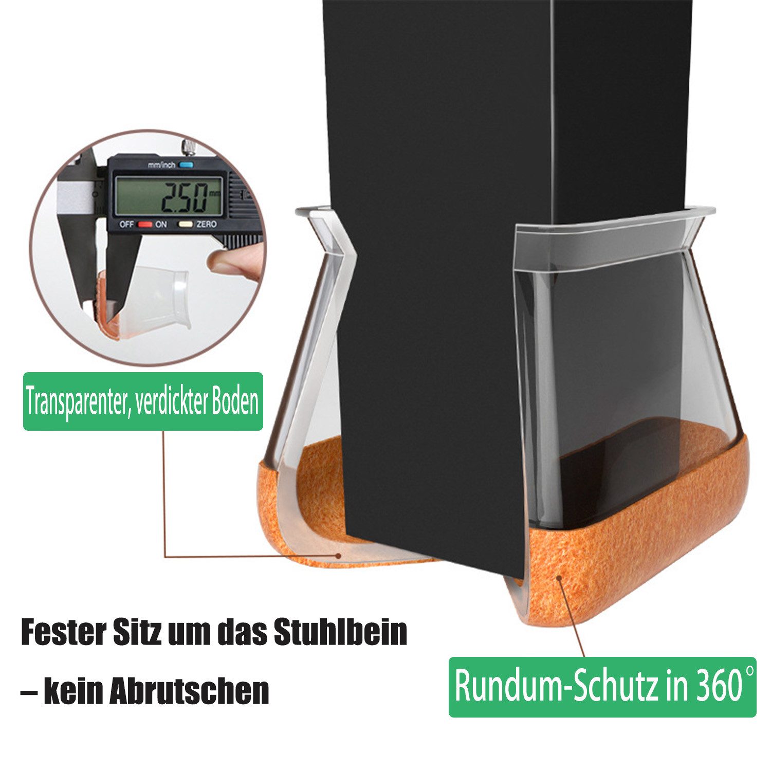 JASLIFE Stuhlbezug Stuhlbeinkappen Stuhlbeinschoner rutschfest, Bodenschoner für Stühle, Geräuscharme Silikon-Filz Möbelgleiter (24 Stk), Kratzschutz