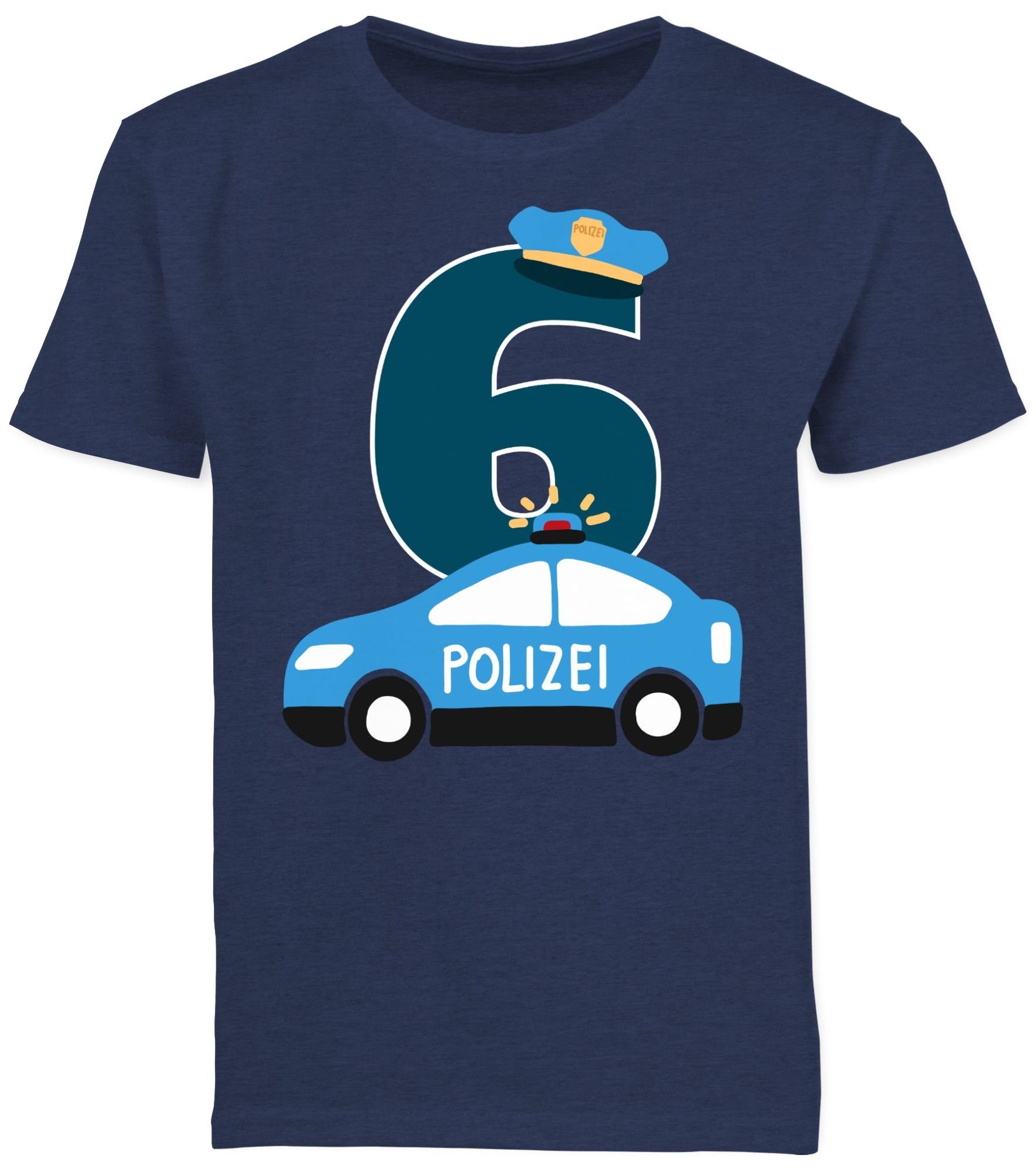 T-Shirt Shirtracer Geburtstag Sechster 6. Meliert 3 Polizei Dunkelblau