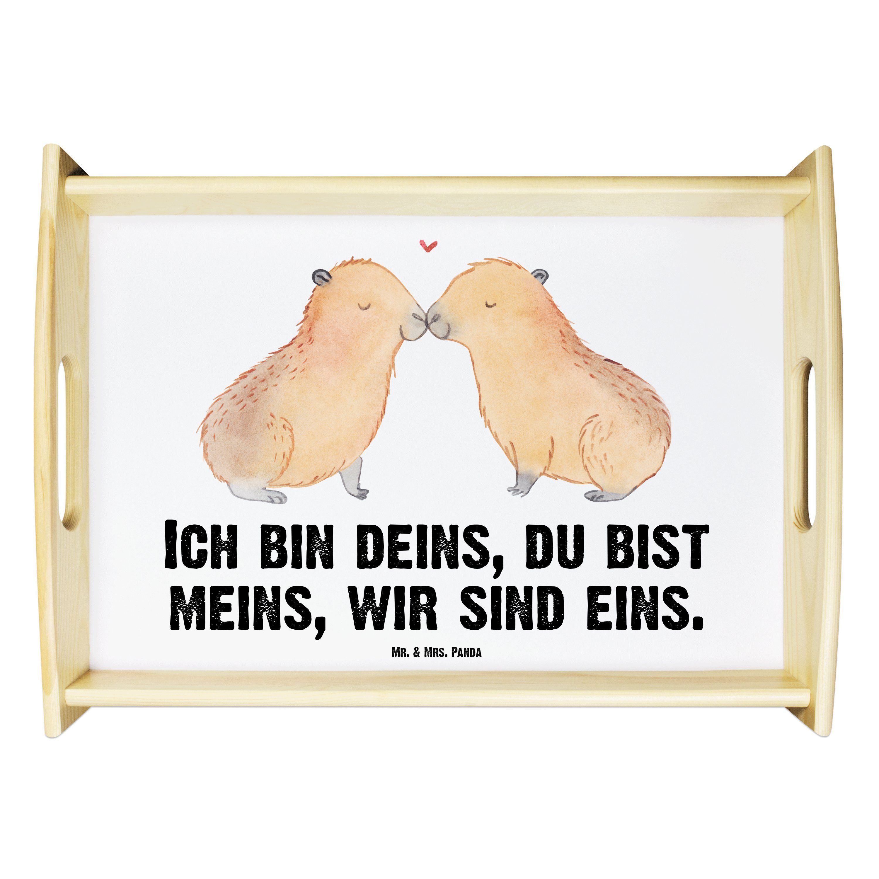 Mr. & Mrs. Panda Tablett Capybara Liebe - Weiß - Geschenk, Tablett, Holztablett, lustige Sprüc, Echtholz lasiert, (1-tlg)