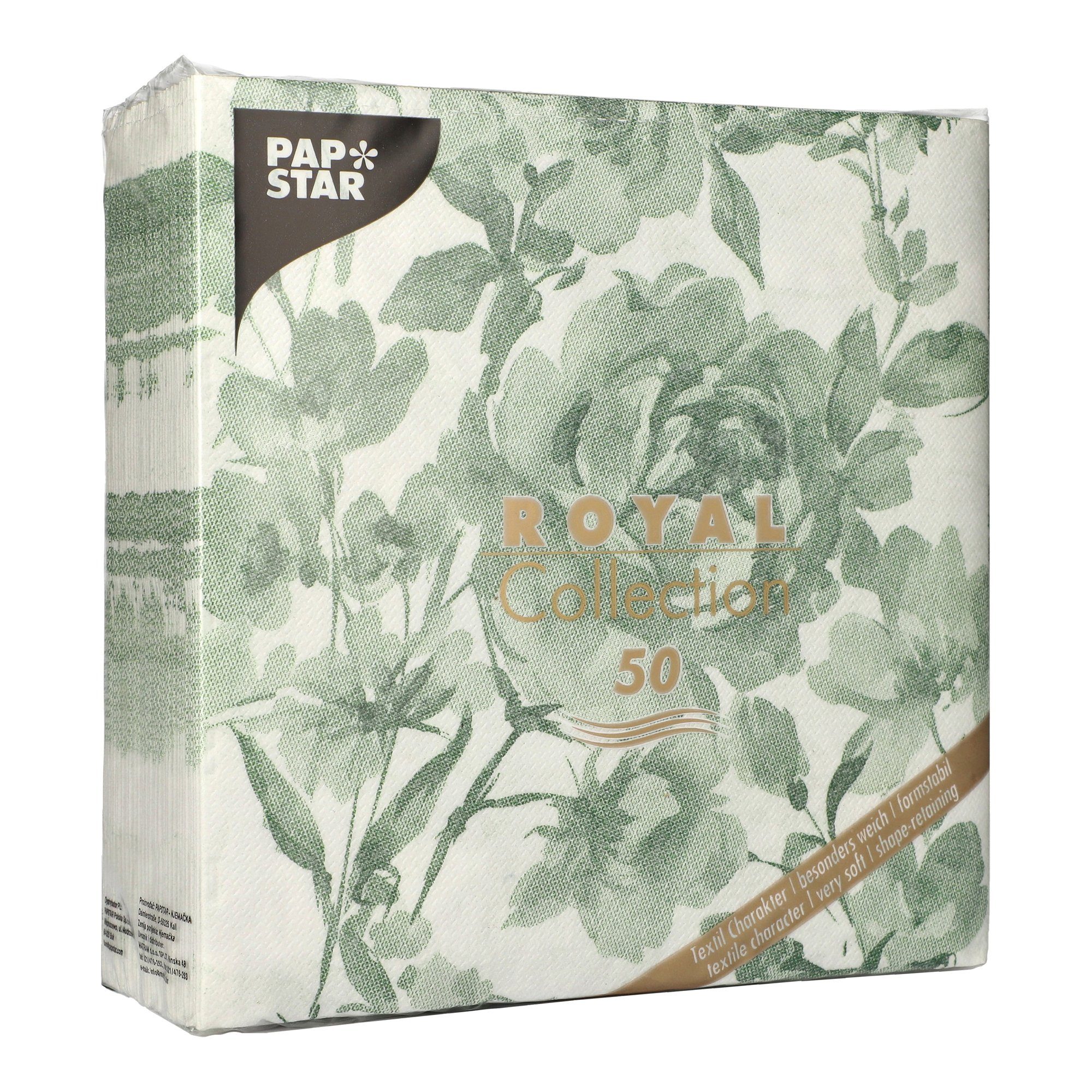 PAPSTAR Papierserviette Royal Collection dunkelgrün Rose, (50 St), 40 cm x 40 cm, 1/4-Falzung