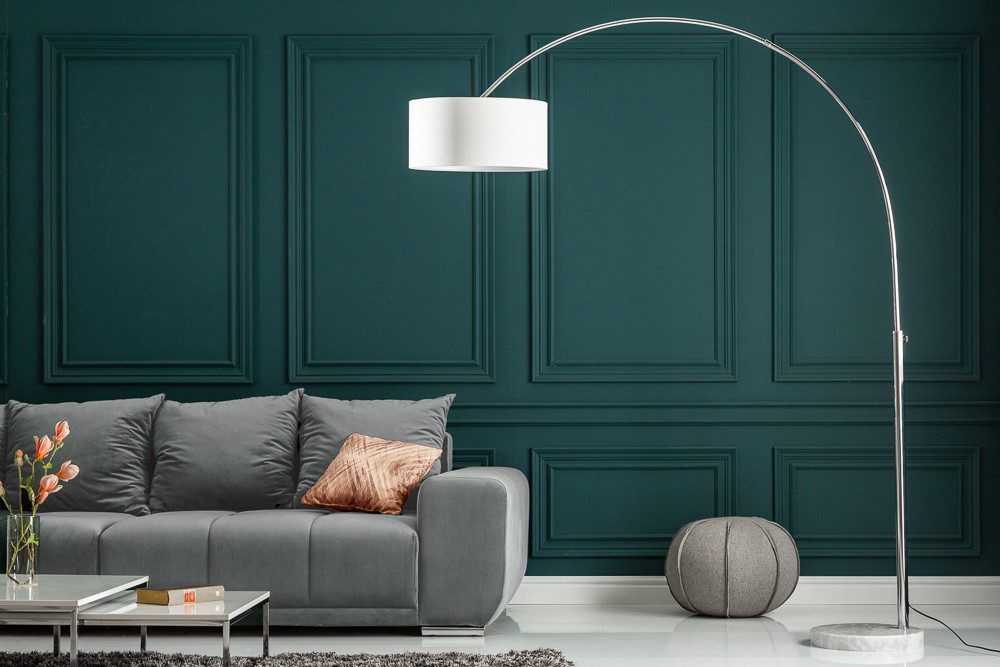 riess-ambiente Bogenlampe LOUNGE DEAL 170-200cm weiß / silber, Ein-/Ausschalter, ohne Leuchtmittel, Wohnzimmer · Metall · Leinen · Marmor · Modern