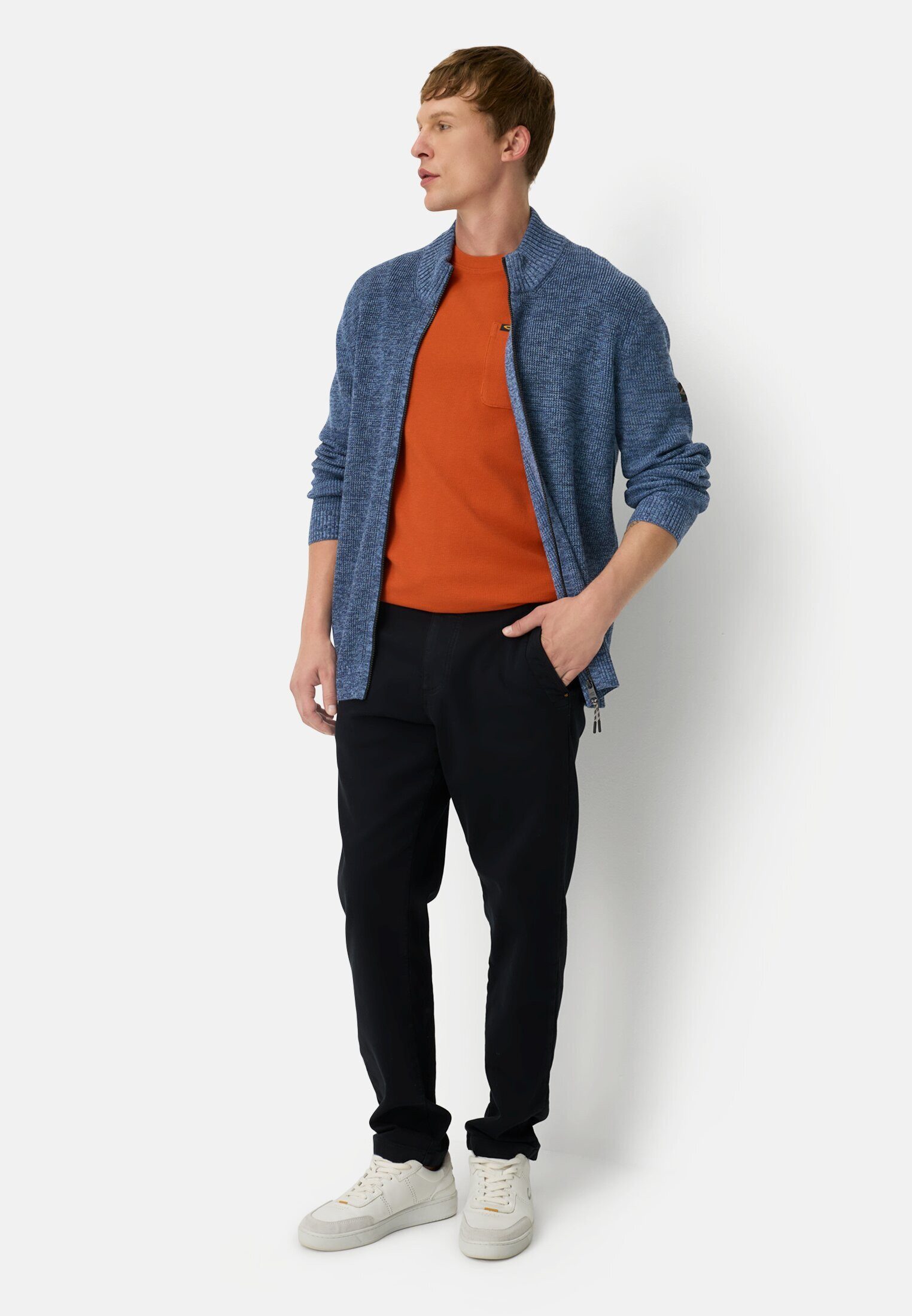 camel active Strickjacke aus Baumwollgemisch Langarm Stehkragen