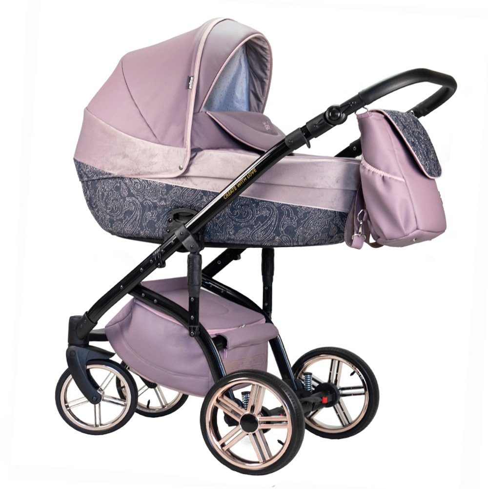 babies-on-wheels Kombi-Kinderwagen 2 in Farben Rosa-Lila-Dekor - Kinderwagen-Set - Teile in 16 Lux 11 Vip 1