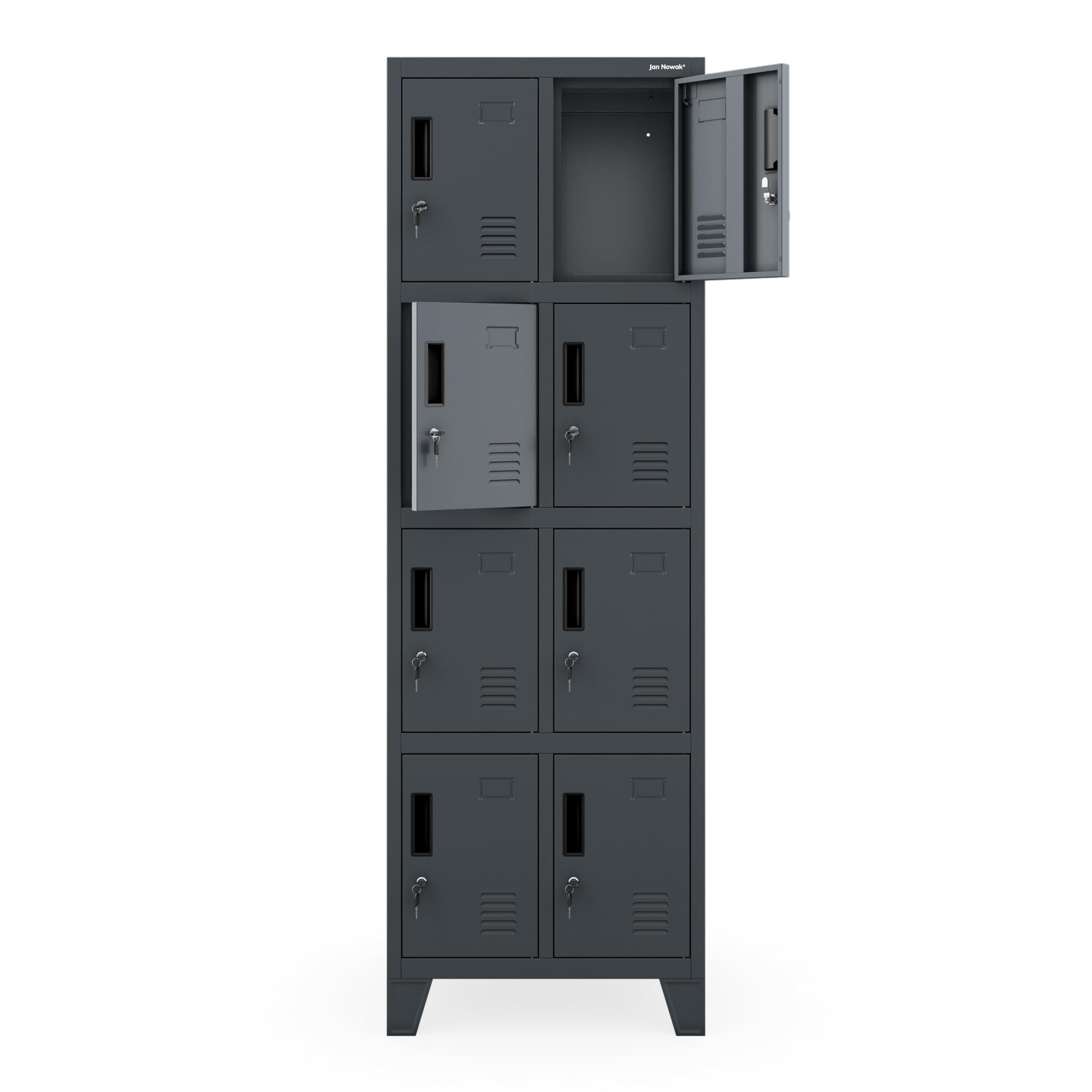 Jan Nowak Mehrzweckschrank Metall Schließfachschrank 56 cm ROBERT 2 Plus 10 Fächer Stahl (Stahl 0,6 mm 172 x 56 x 45 cm Wandmontage möglich PZH) Doppelspind Garderobenschrank abschließbar Schloss 172 cm 4 Farben