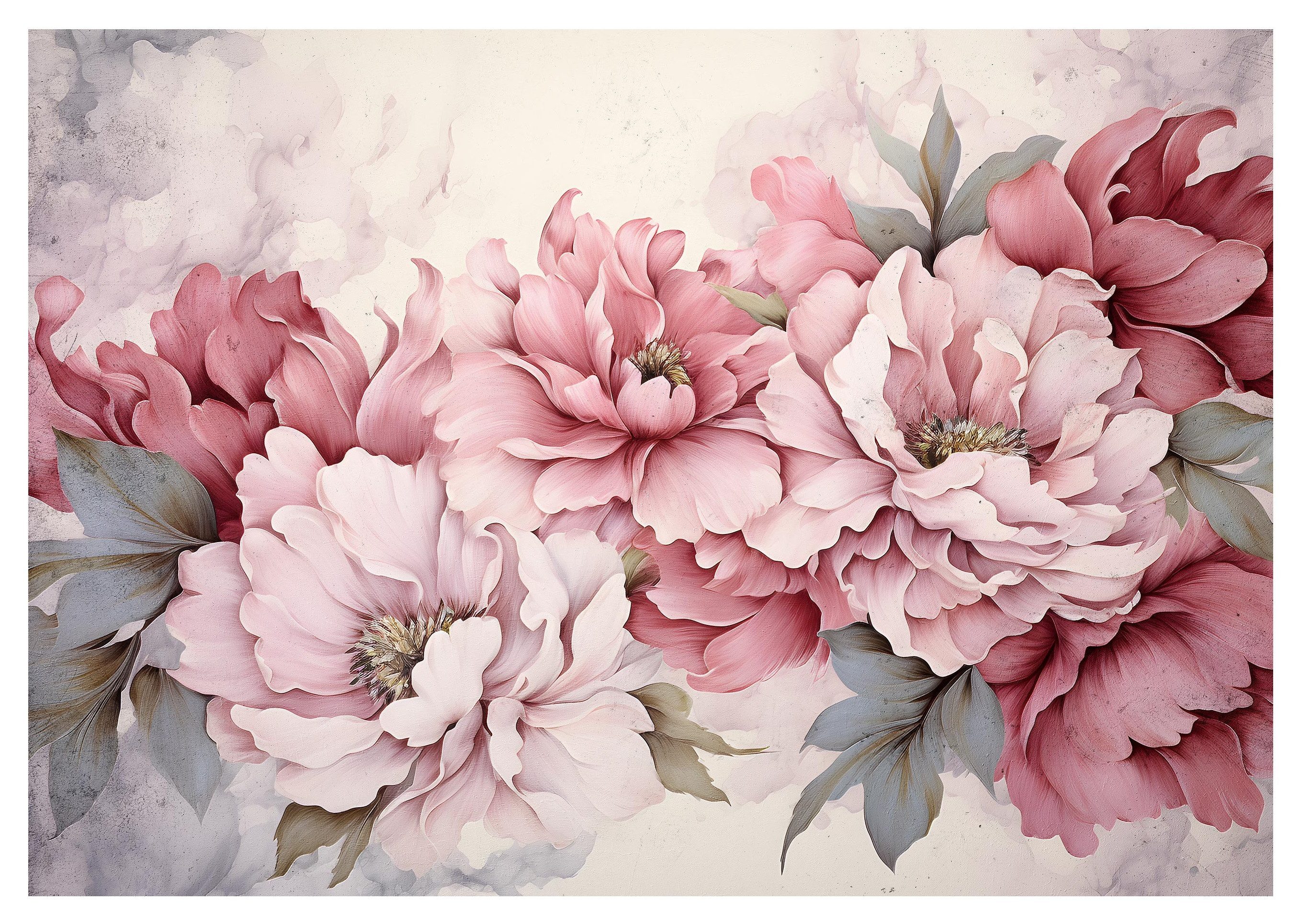 Wallarena Fototapete Blumen Pfingstrosen Vlies Tapete Wohnzimmer Schlafzimmer Wandtapete, Glatt Vlies Struktur Vinyl, Pastell, Tapete inklusive Kleister Vliestapete Motivtapete