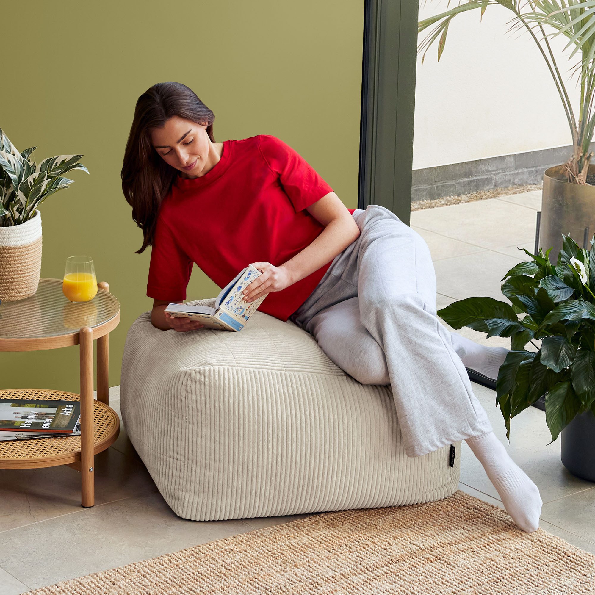 icon Sitzsack Modularer Hocker aus Cord Flauschig „Noa“, Made in Germany, für Wohnzimmer und Kinderzimmer