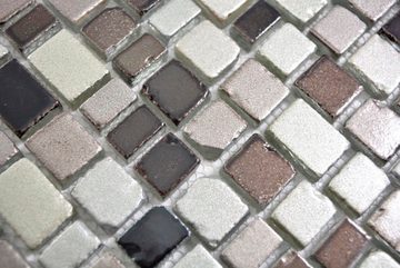 Mosani Mosaikfliesen Glasmosaik Mosaikmatte Mosaikbordüre grau beige