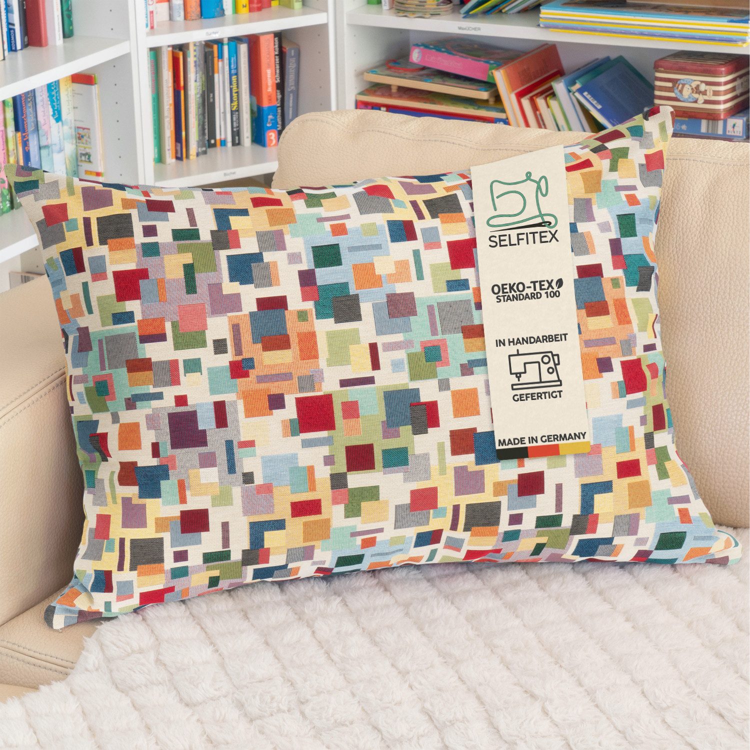 Selfitex Декоративные подушки XXL 60x80, inkl. Füllkissen, bunter Gobelin-Stoff, Bezug aus Baumwollmischung, für Bett und Couch