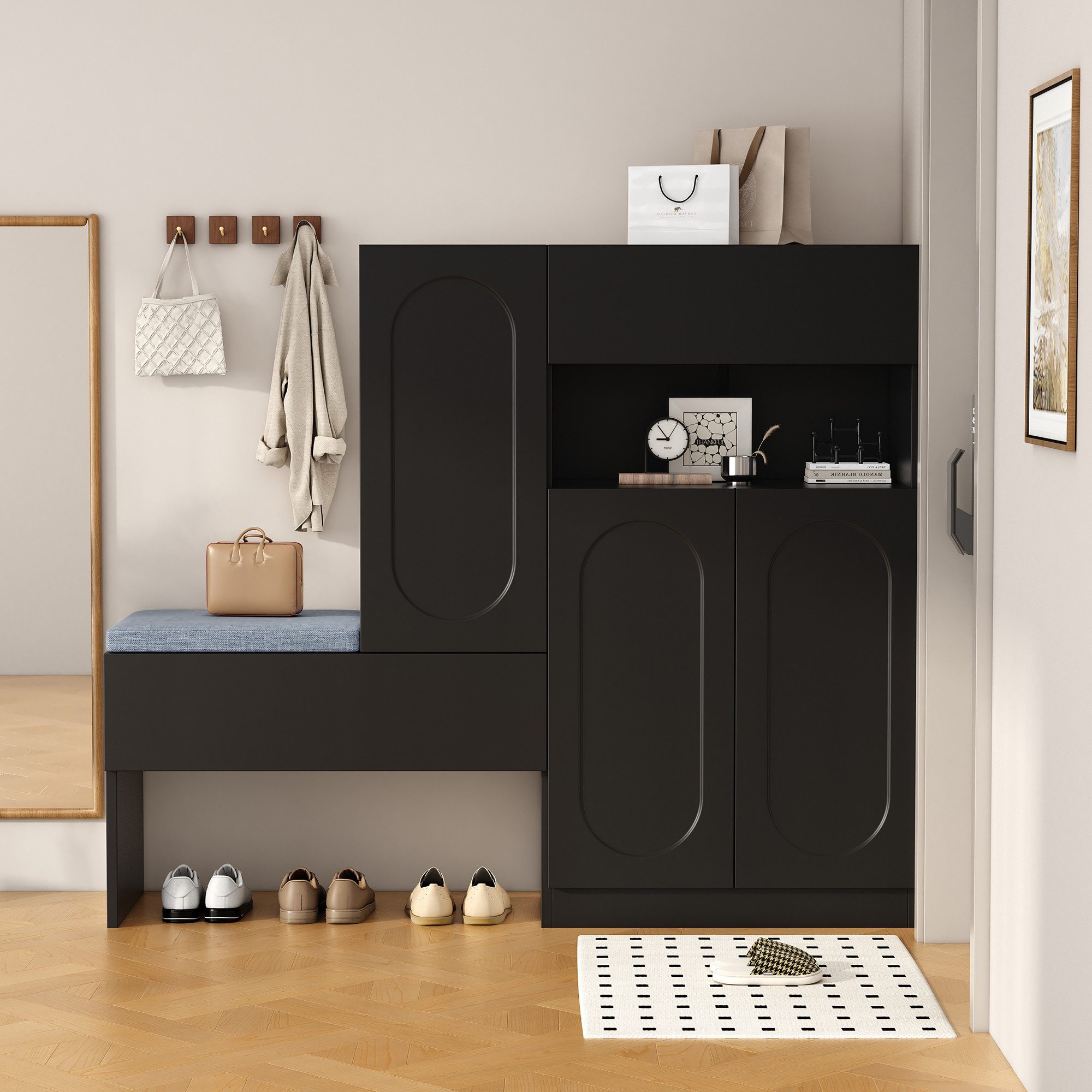 Refined Living Schuhschrank Trendiger 2-in-1 Schuhschrank mit Sitzbank, Flurschrank, Schuhkommode (130×35×110cm, 1-St) für Flur, Wohnzimmer, Eingangsbereich, Wohnung,Büro,Ankleidezimmer