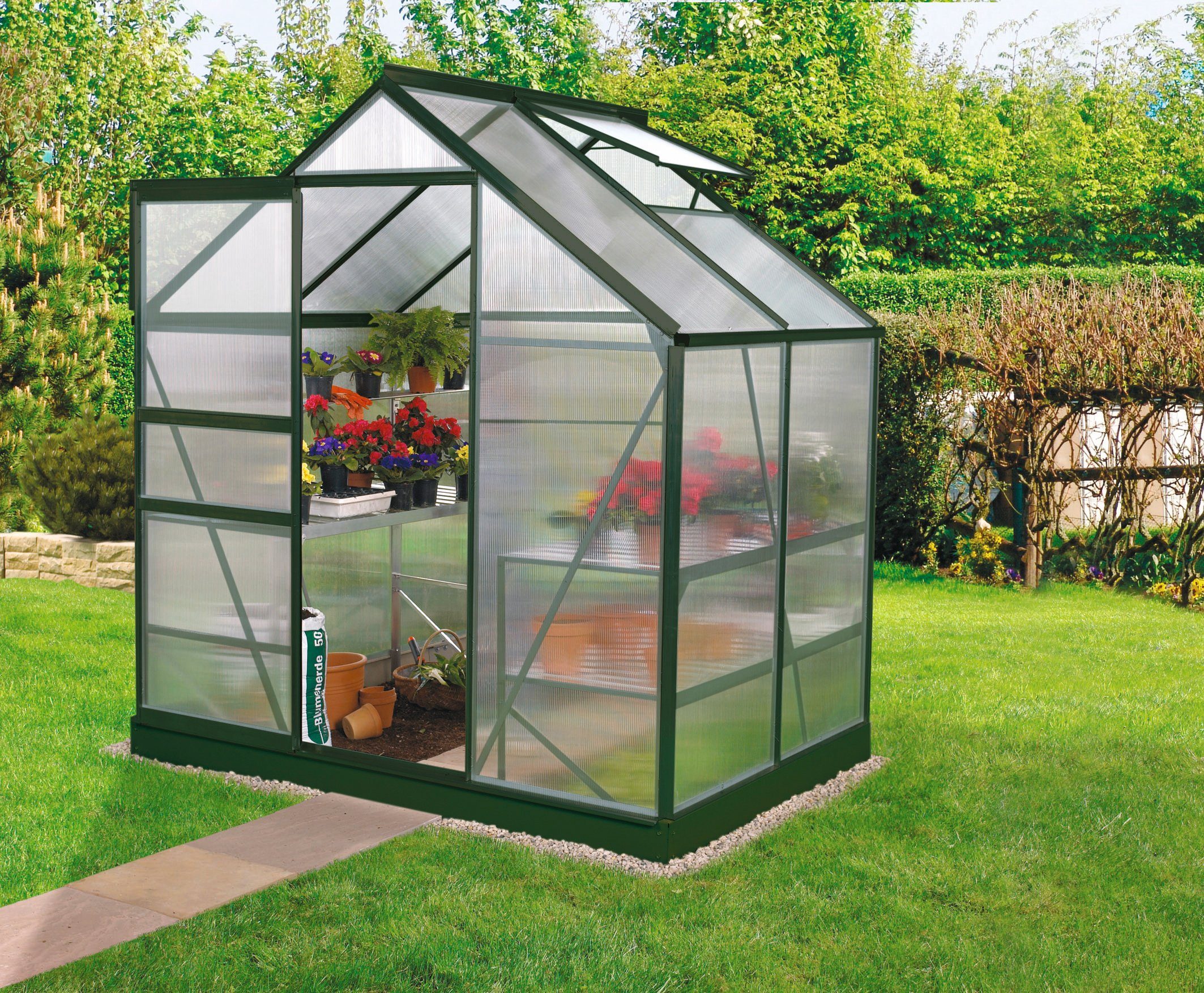 VITAVIA Gewächshaus »Venus 2500«, B/T/H 192/130/197 cm, grün, 4 mm