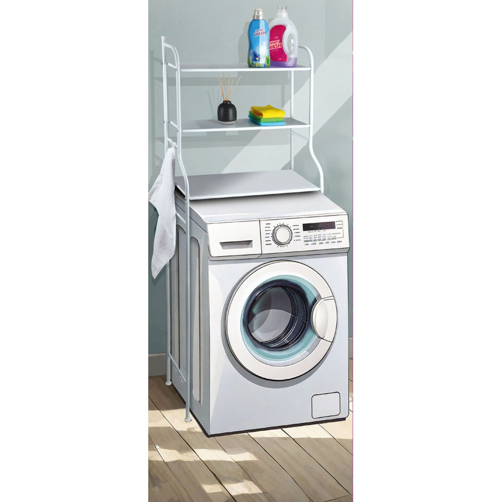BURI Mehrzweckregal Waschmaschinenregal Badezimmerregal Metallregal Aufsatzregal Weiß