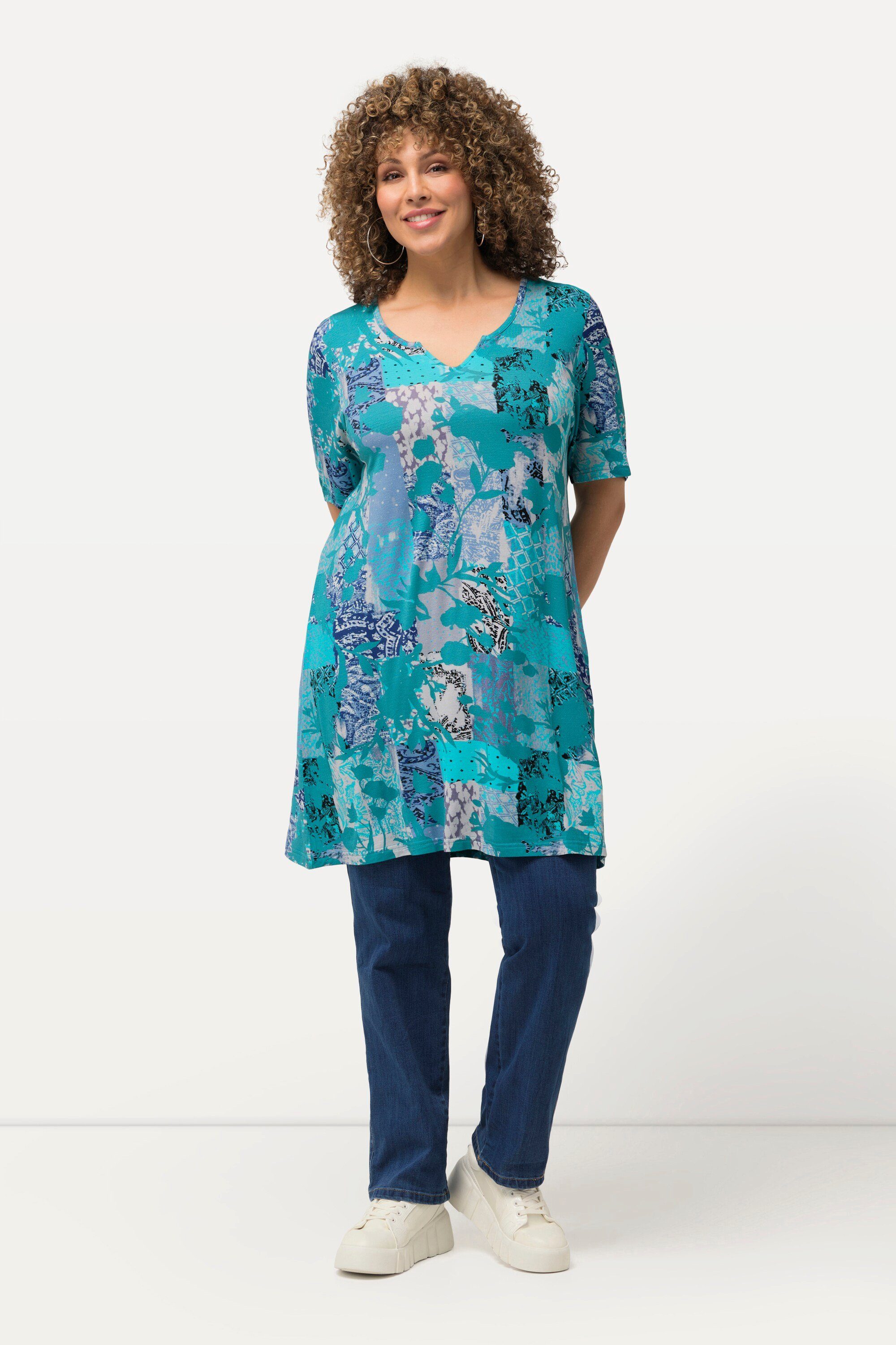 Ulla Popken Longshirt T-Shirt Patchdruck A-Linie günstig online kaufen