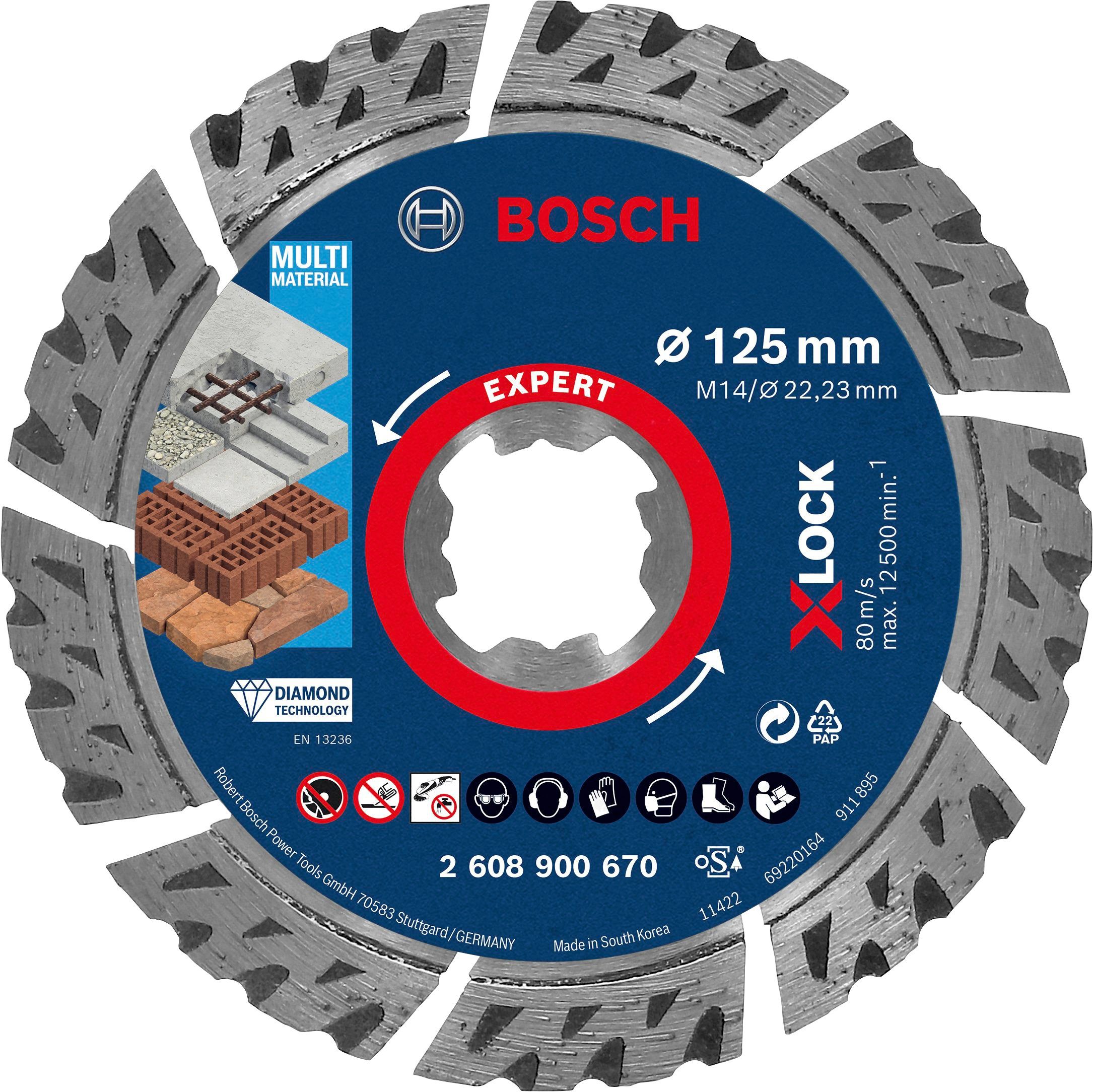 Bosch Diamanttrennscheibe (1-tlg), 2,4 mm, Professional x 125 12 mm x 22,23 X-LOCK, Ø MultiMaterial Expert