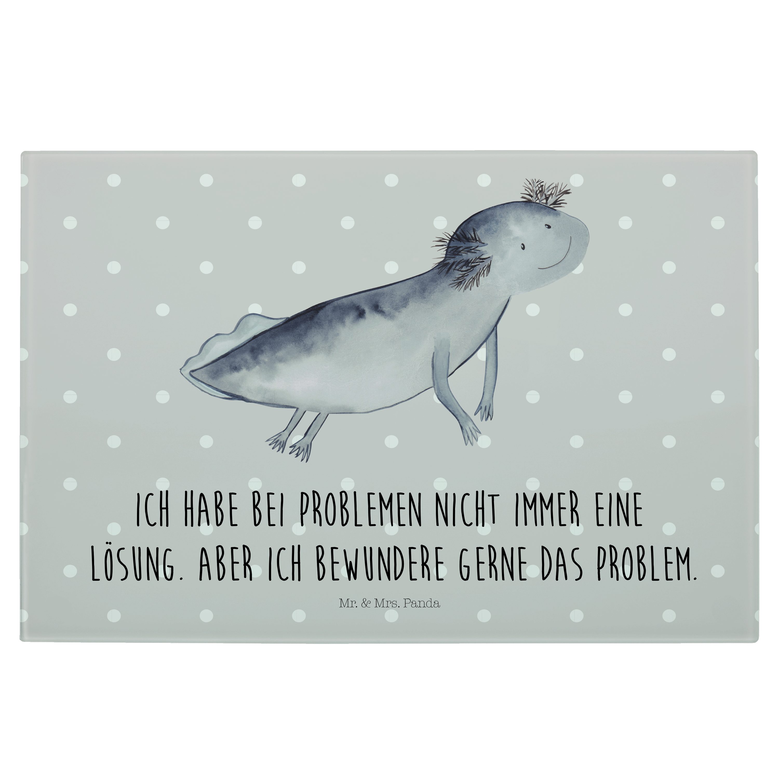 Mr. & Mrs. Panda Servierbrett Axolotl schwimmt - Grau Pastell - Geschenk, Molch, Lurch, Schneidebre, Premium Glas, (1-St)