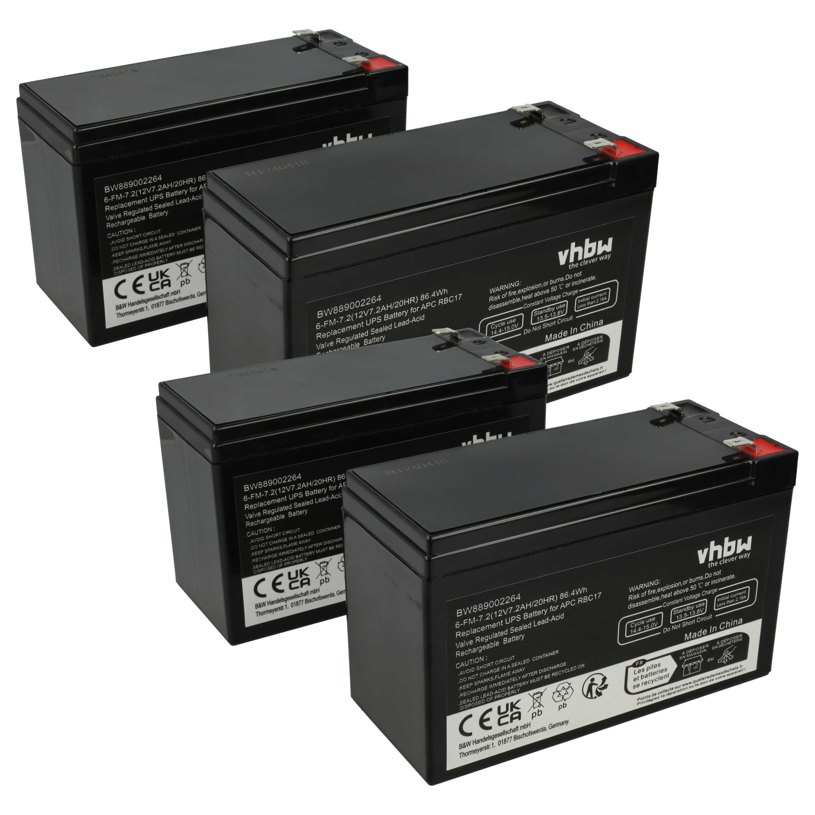 vhbw Akku passend für APS UPS-750TLV USV (7200 mAh, 12 V, AGM) Akku Akku AGM 7200 mAh (12 V, 4 St), Leistungsfähige Austausch-Akkus für USV, Wiederaufladbar, Jede