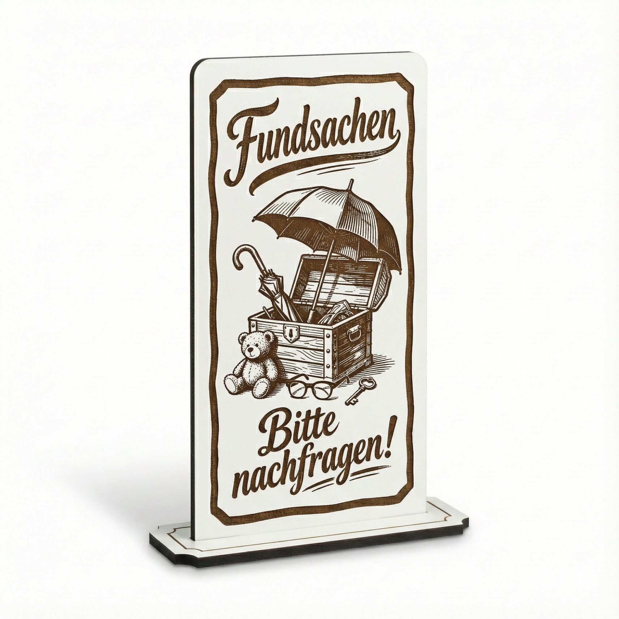 Dekolando Hinweisschild Aufsteller Schild „Fundsachen bitte an der Theke abgeben“ – Tischaufst