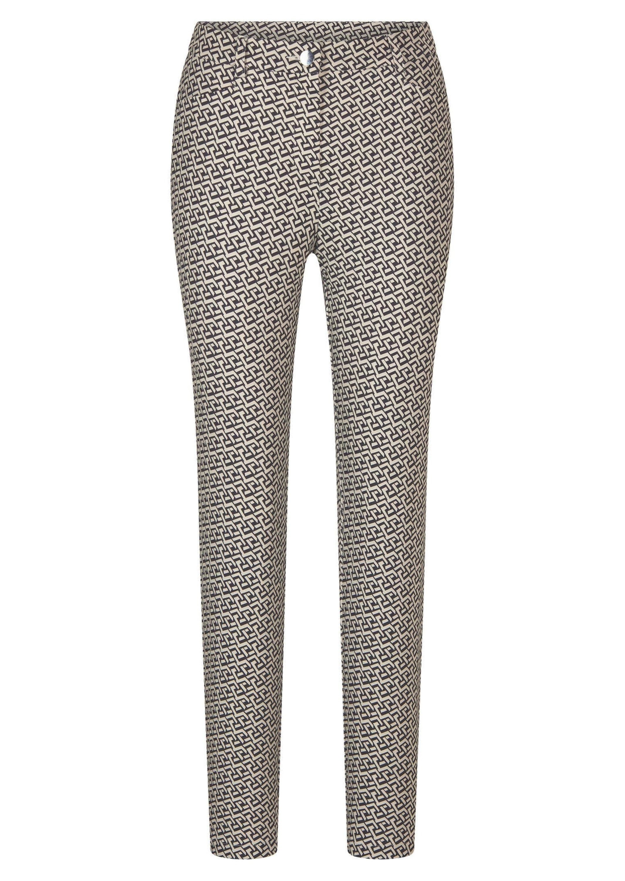GOLDNER Stoffhose Kurzgröße: Slim Fit Printhose mit hohem Bund Stretchhose mit Formbund, Gürtelschlaufen, Reißverschluss, 7/8-Länge