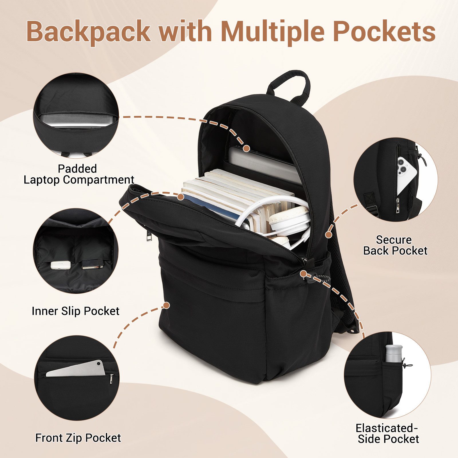 KONO Schulrucksack Laptop-Rucksack 15,6 Zoll, 18L, 44×29×14cm, leicht für Schule