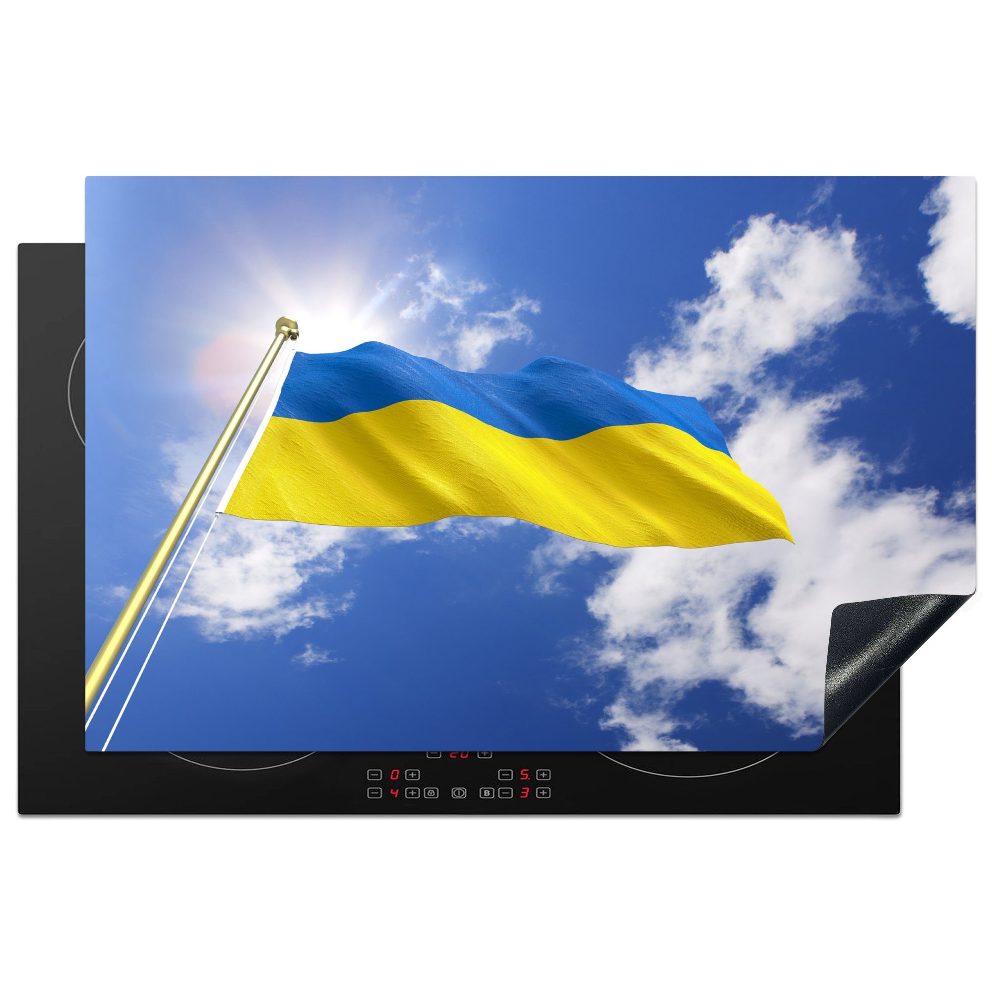 MuchoWow Herdblende-/Abdeckplatte Flagge der Ukraine an einem sonnigen Nachmittag, Vinyl, (1 tlg), 81x52 cm, Induktionskochfeld Schutz für die küche, Ceranfeldabdeckung