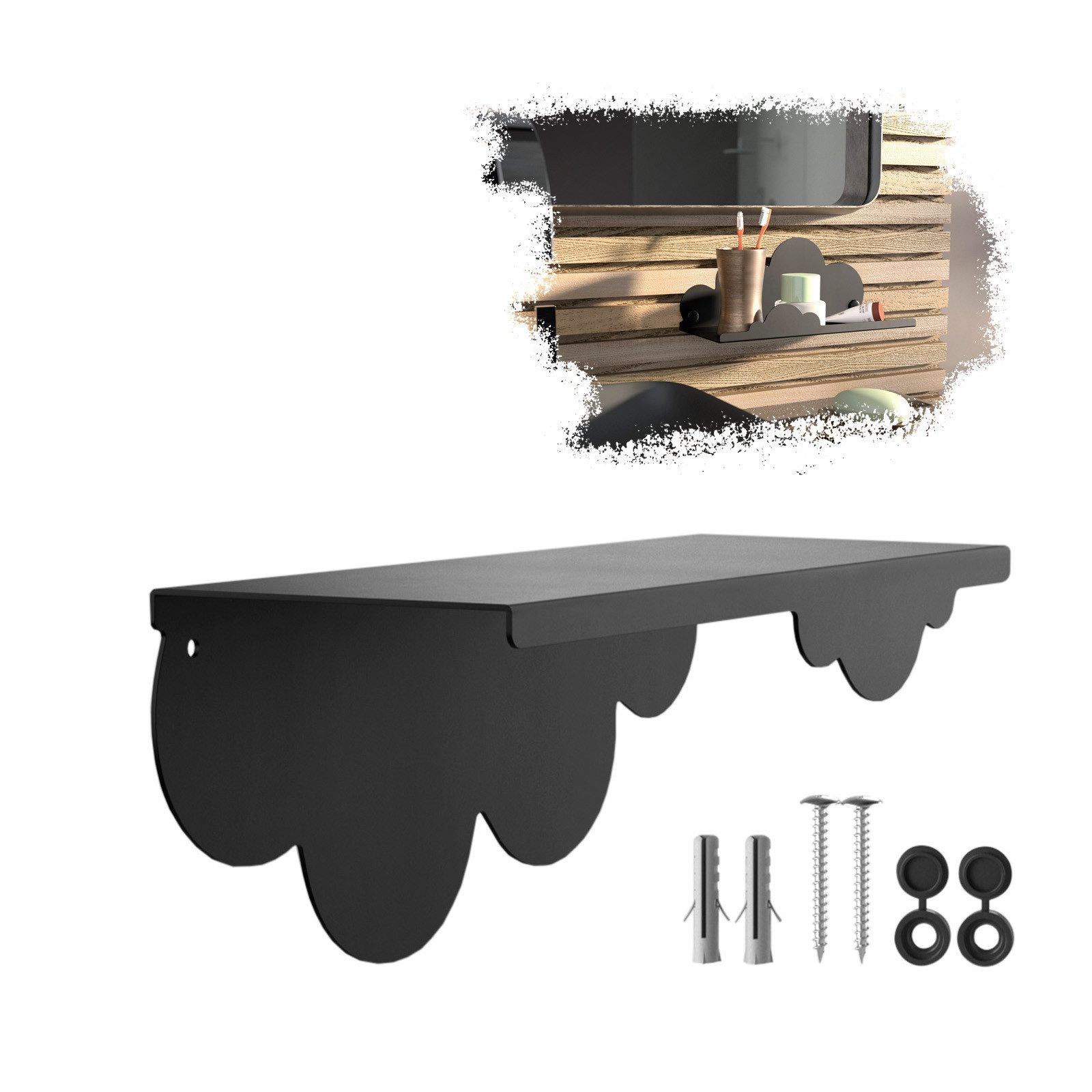 SO-TECH® Wandregal Schweberegal HOVER-XI 25 x 10 x 10 cm inkl. Befestigungsset, 1-tlg., Wandmontage, für Bad Küche oder Wohnzimmer, Schwarz