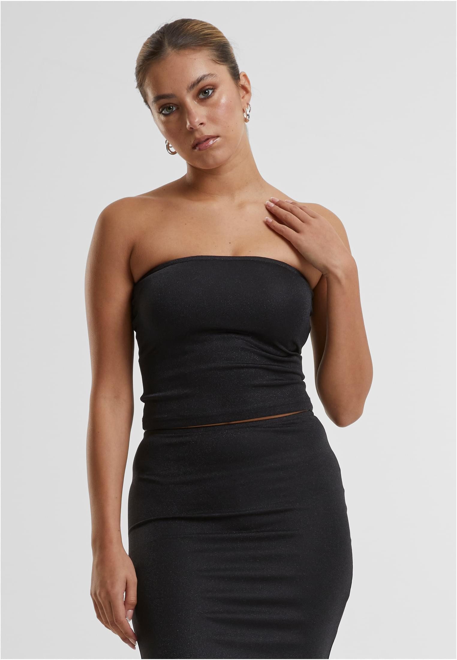 URBAN CLASSICS Tanktop Ladies Glitter Bandeau Top Damen schulterfrei