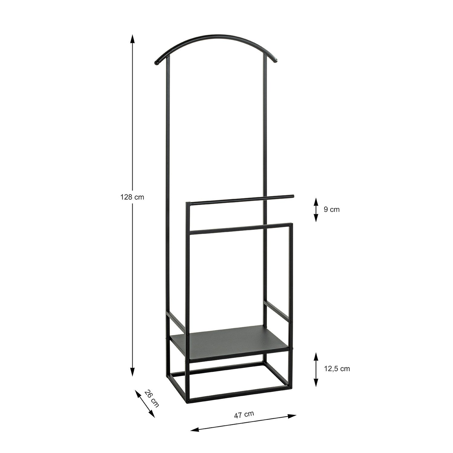 HAKU Herrendiener Herrendiener schwarz - Kleiderständer, Metall - B 47 x H 128 x T 26 cm, (1xHerrendiener, Stummer Diener - Herrenständer), Herrendiener aus Metall, Stiller Diener, Stummer Diener