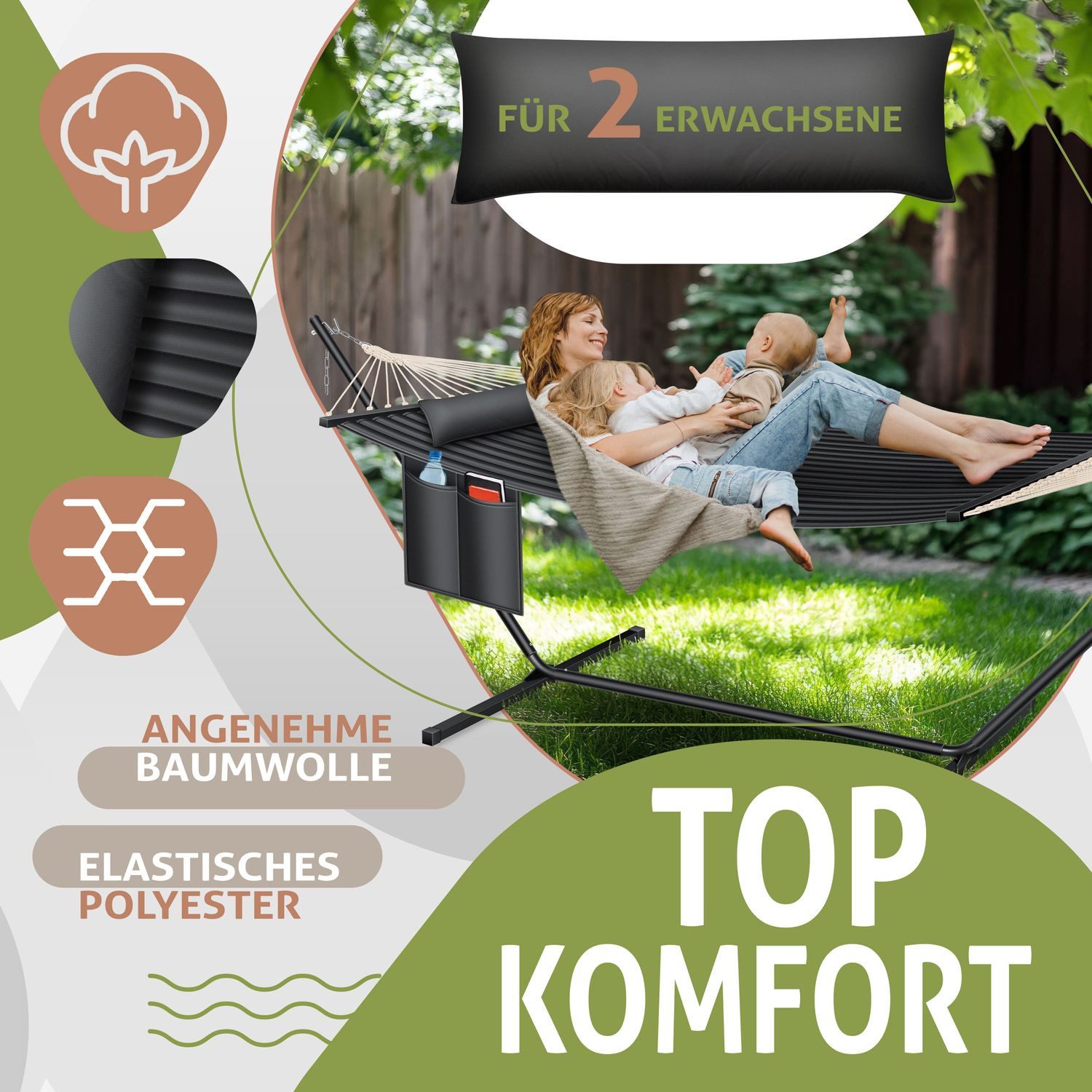 KESSER Hängematte, Hängematte HILL mit Gestell Kissen Doppelhängematte