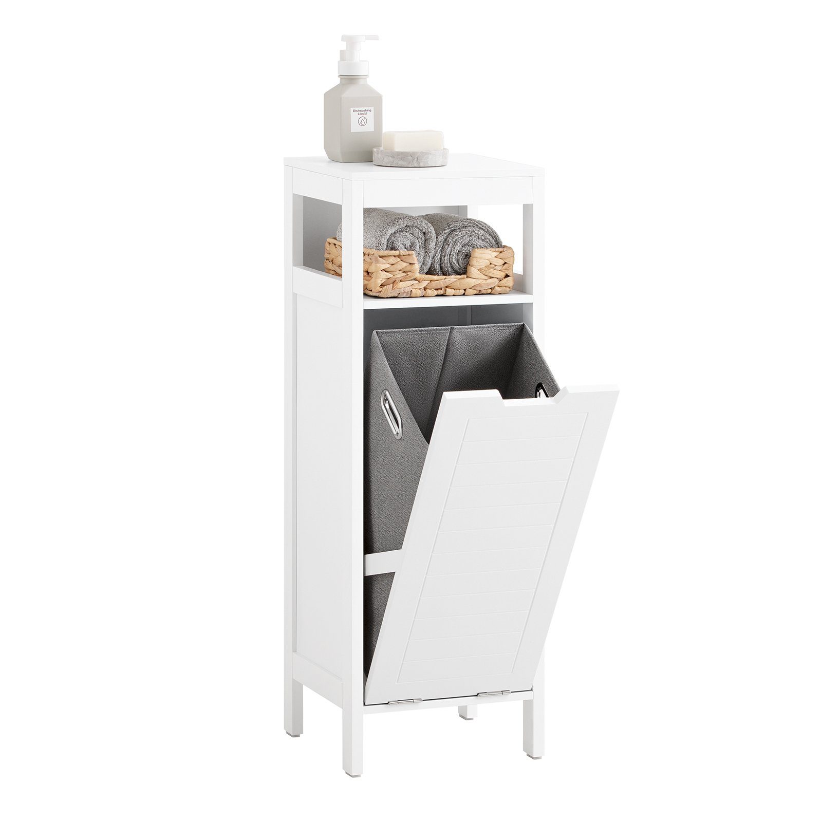 SoBuy Wäscheschrank BZR122, Badezimmerschrank mit Wäschekorb, Badezimmer Badschrank mit Wäschesack Wäschesammler Wäschekorb Wäschetruhe Weiß