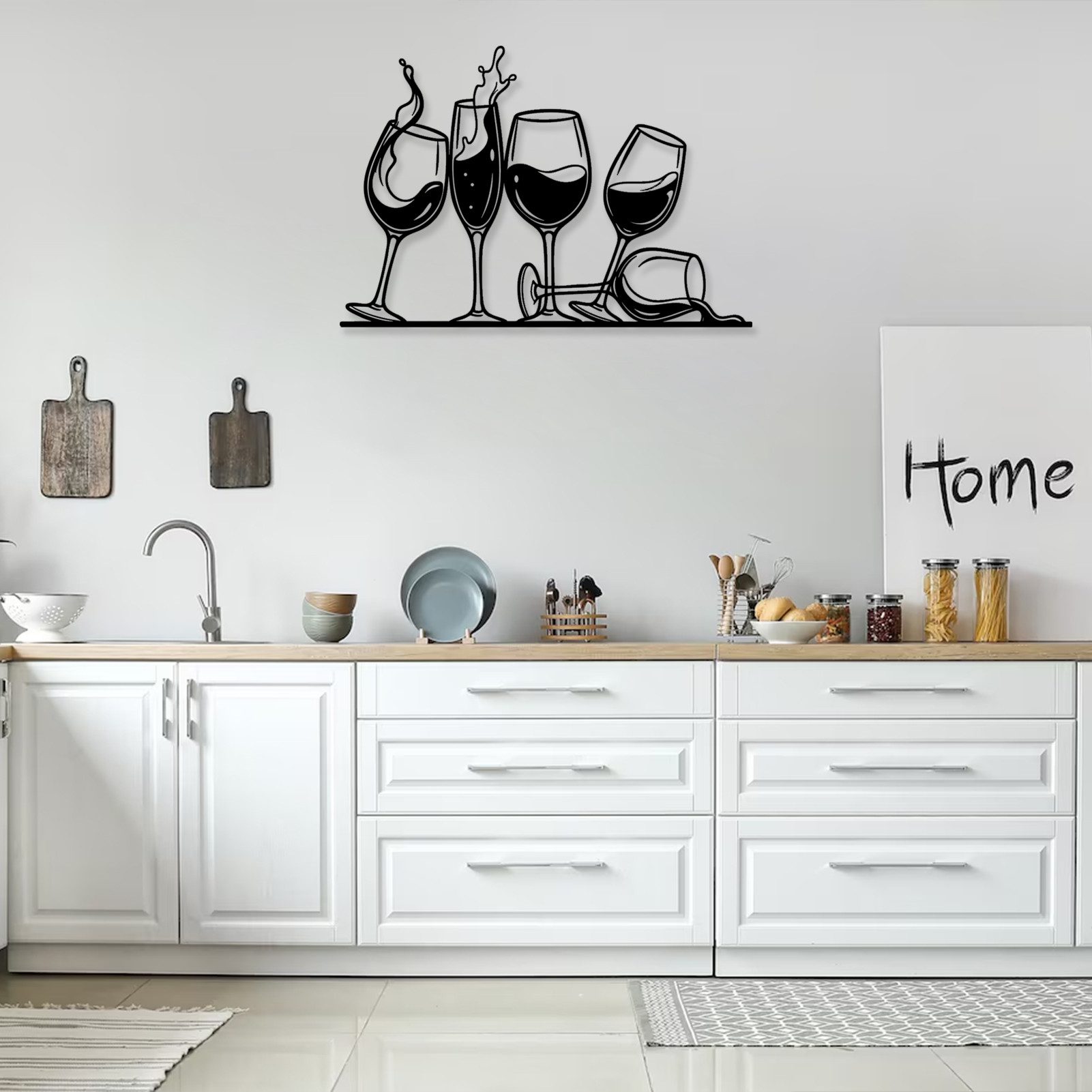 Jumpeak Wanddekoobjekt Weingläser Wanddeko, fließender Wein, mehrere Gläser,Silhouette, Metall, 4 Farben, 3 Größen, Wanddekoration für das Wohnzimmer,Romantik