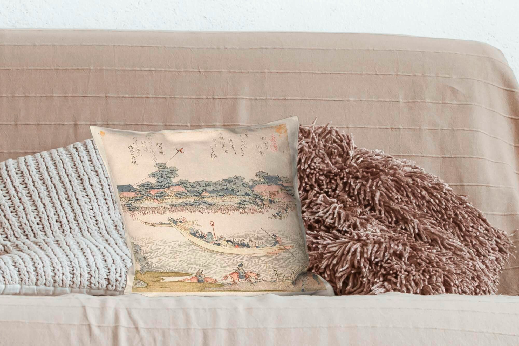 Onmaya Hokusai, - Schlafzimmer, von MuchoWow für Füllung Gemälde mit Sofakissen Flussufer Zierkissen Dekokissen Katsushika Das des Wohzimmer, Deko,