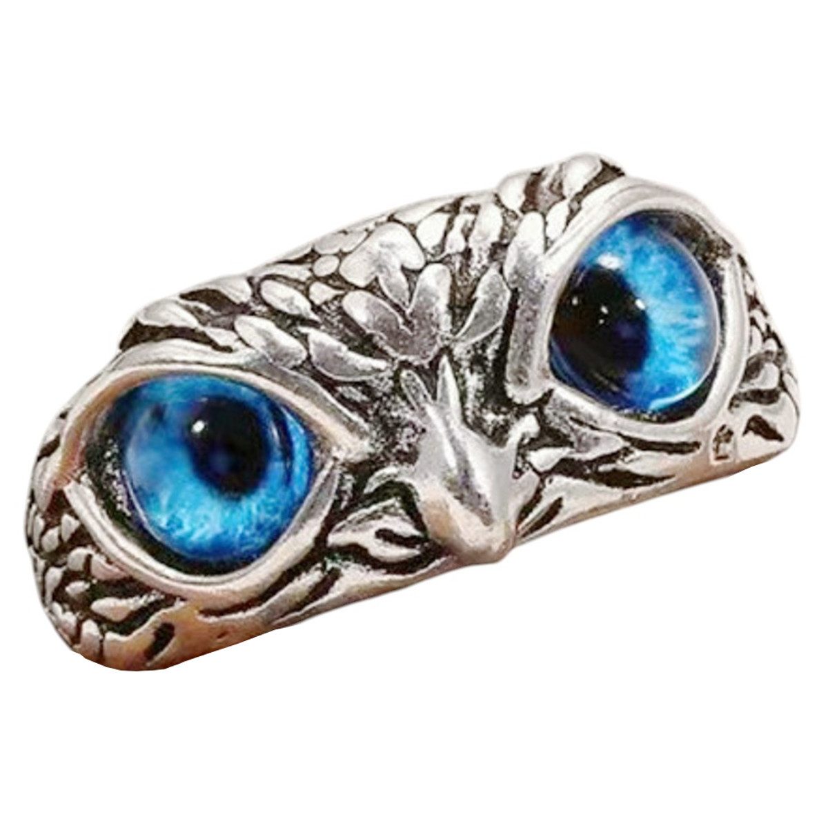 KARMA Fingerring Damenring Eule Silber Blau Acryl (modern, Damen Geschenk Frauen Eulenring), verstellbarer Ring Damenschmuck