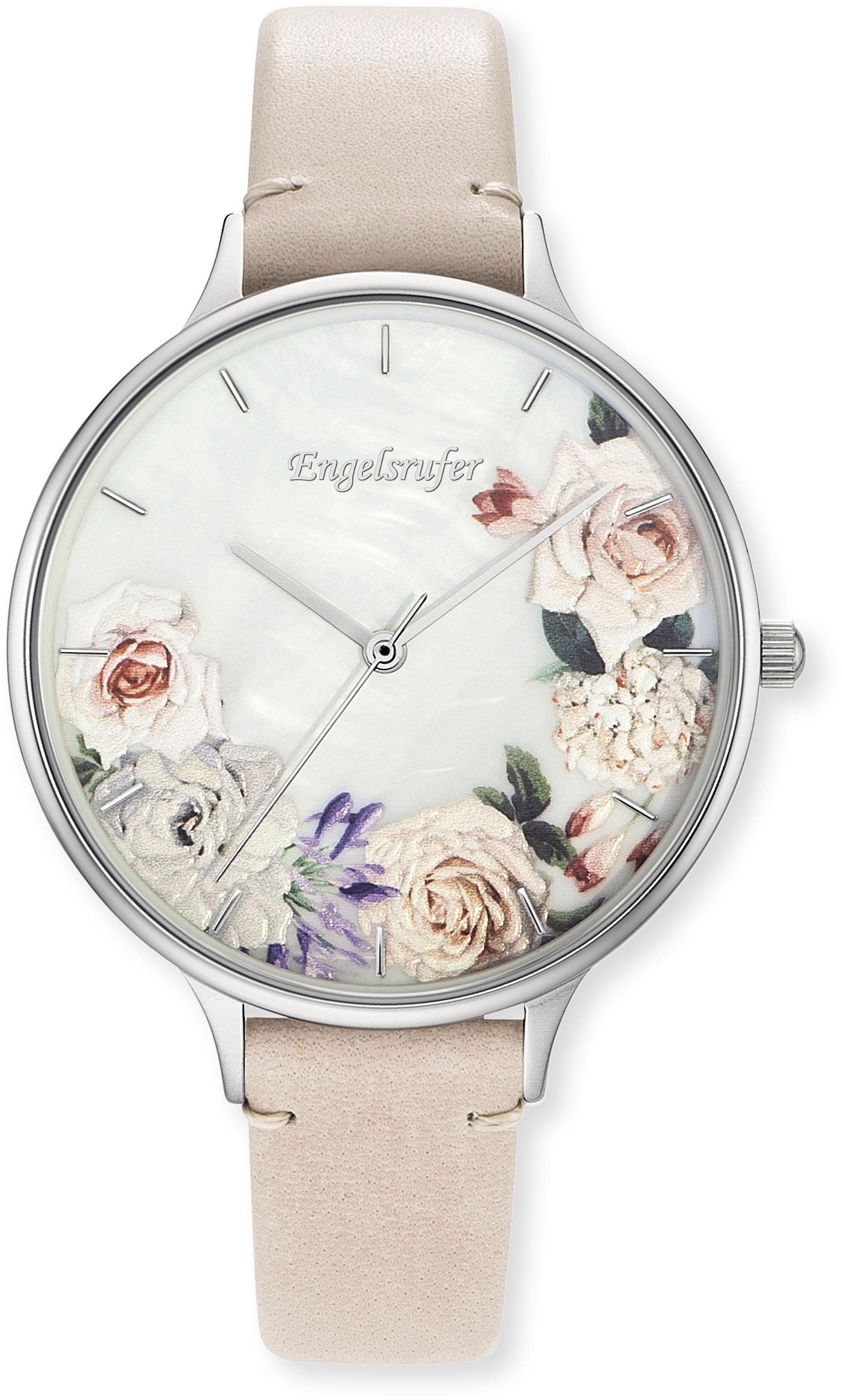 Engelsrufer Quarzuhr Flower ERWA-FLOWER2-LBE1-LS, Armbanduhr, Damenuhr, Lederarmband, analog