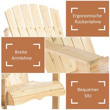 Outsunny Gartenstuhl Adirondack mit Tisch und Schirmloch 2 Sitzer Sitzgruppe für Balkon (Gartensessel, 1 St), Massivholz Naturholz 178 x 87 x 92 cm