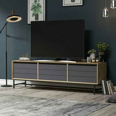 en.casa TV-Schrank »Gørlev« TV Board 45 x 150 x 35 cm mit 3 Schranktüren Lowboard TV Möbel Artisan Eiche / Anthrazit