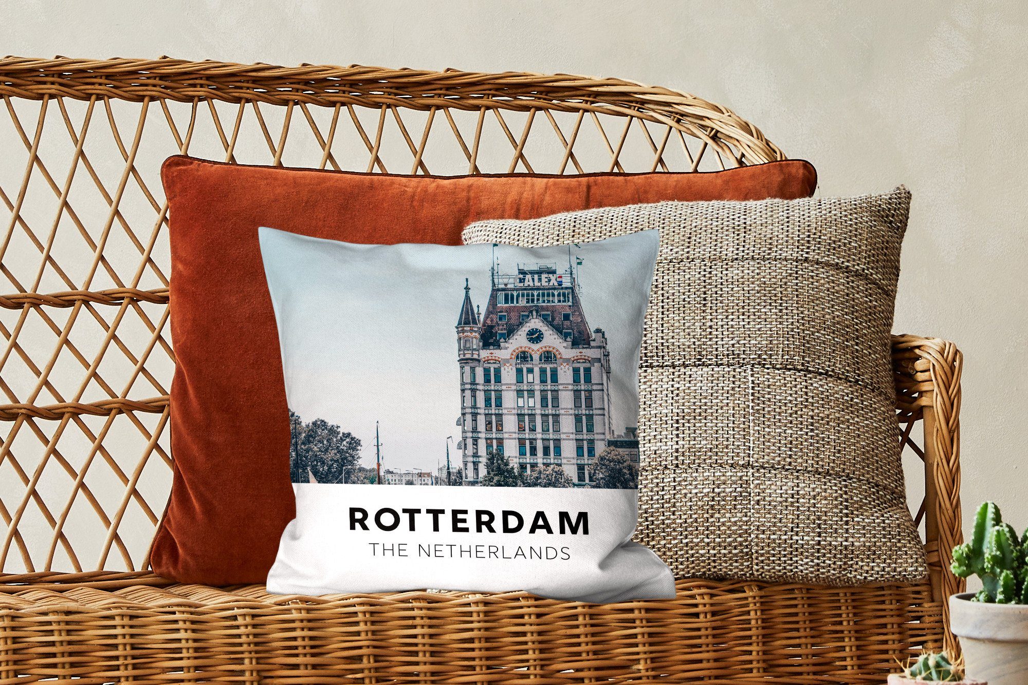 Schlafzimmer, Dekokissen mit Niederlande Zierkissen Deko, - Wohzimmer, - Füllung für Rotterdam MuchoWow Architektur, Sofakissen