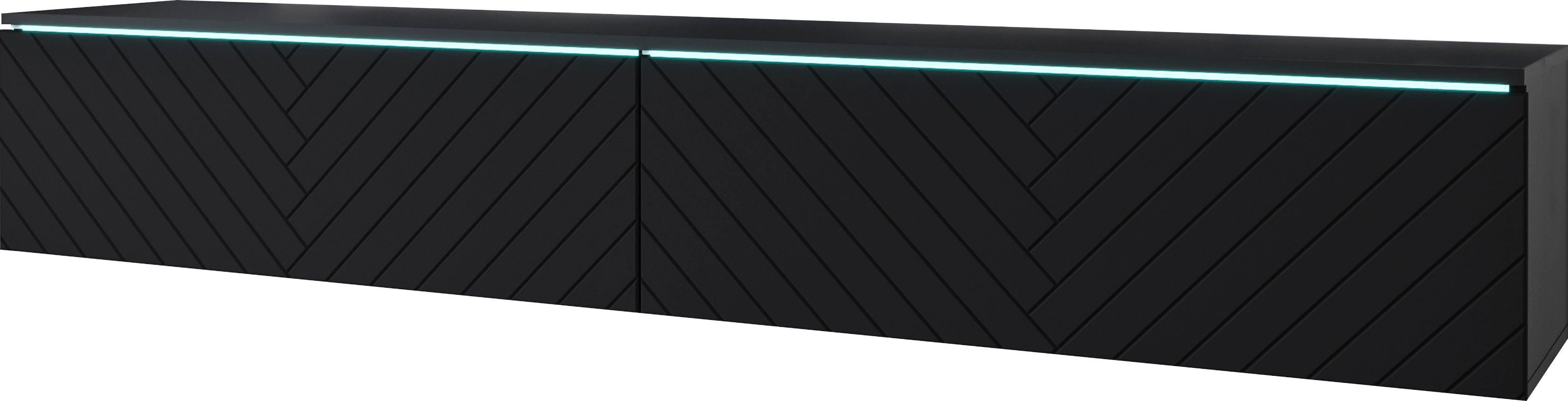 Strukturfront, matt mit schwarz gefräst hängend graphite matt und Breite besonderer Lowboard | graphite Vera, INOSIGN schwarz 180 cm stehend