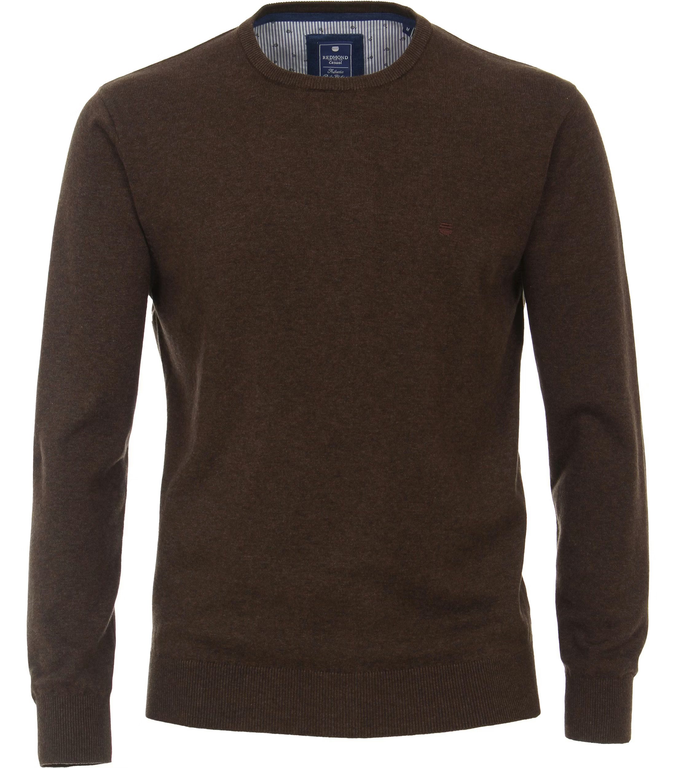 Rundhalspullover REDMOND Casual Herren Pullover Langarm Rundhals Dunkelbraun