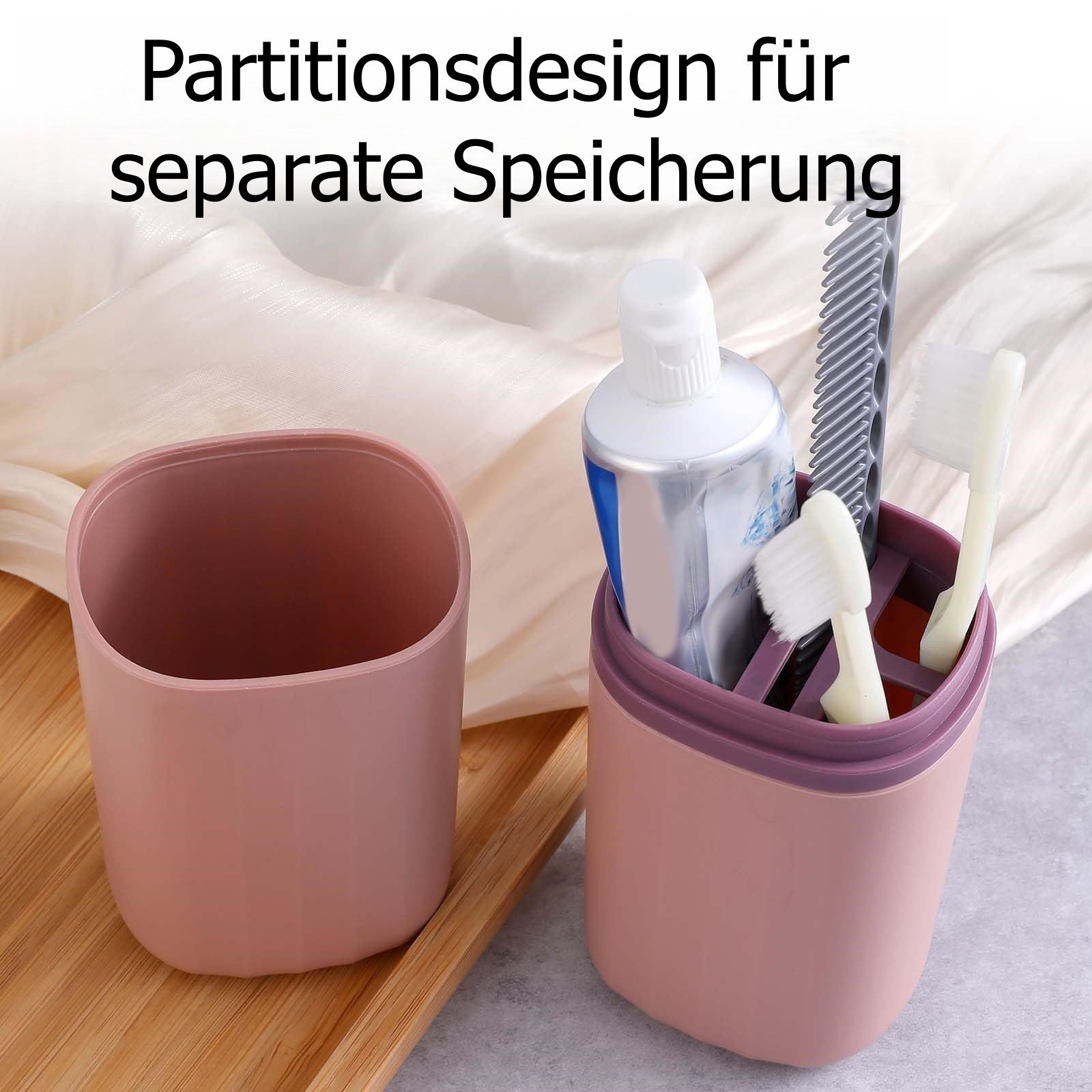 FOUORTUNATE-BEE Zahnputzbecher 3-in-1 Reise-Zahnbürstenbox mit Bechern – Tragbarer Waschbecher, Reise-Zahnputzset mit Becher – Kompakte Aufbewahrung für unterwe – Bild 4 von 5