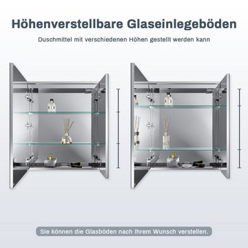 SONNI Spiegelschrank Spiegelschrank Badezimmer mit Beleuchtung Edelstahl 60x70cm mit Steckdose, Kabelloses Scharnier Design, Touchschalter, 2-türig