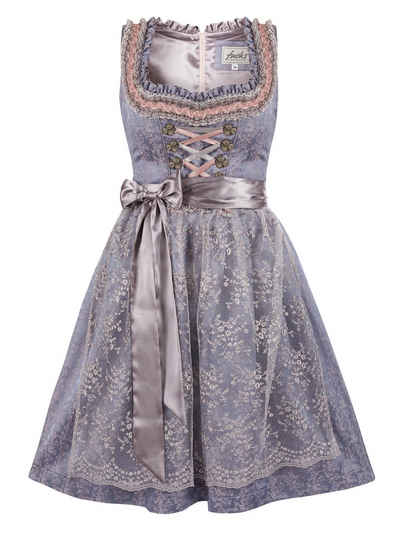 Trachten24.de Dirndl Midi Dirndl Ziska grau-blau (2-tlg) Rockteil 60cm